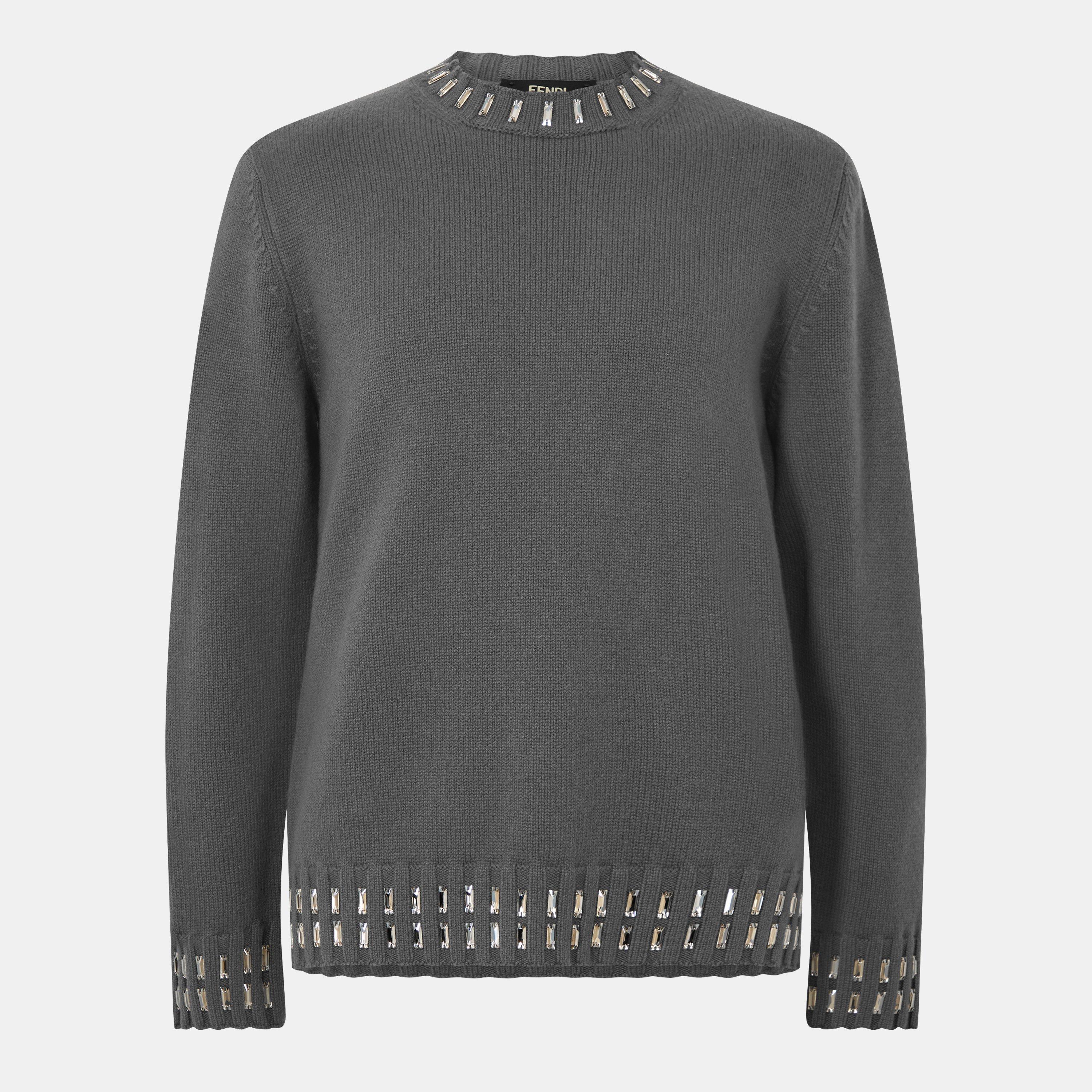 Fendi Men's Knitted Textural Crew Neck Jumper - Grey - Size L (50)