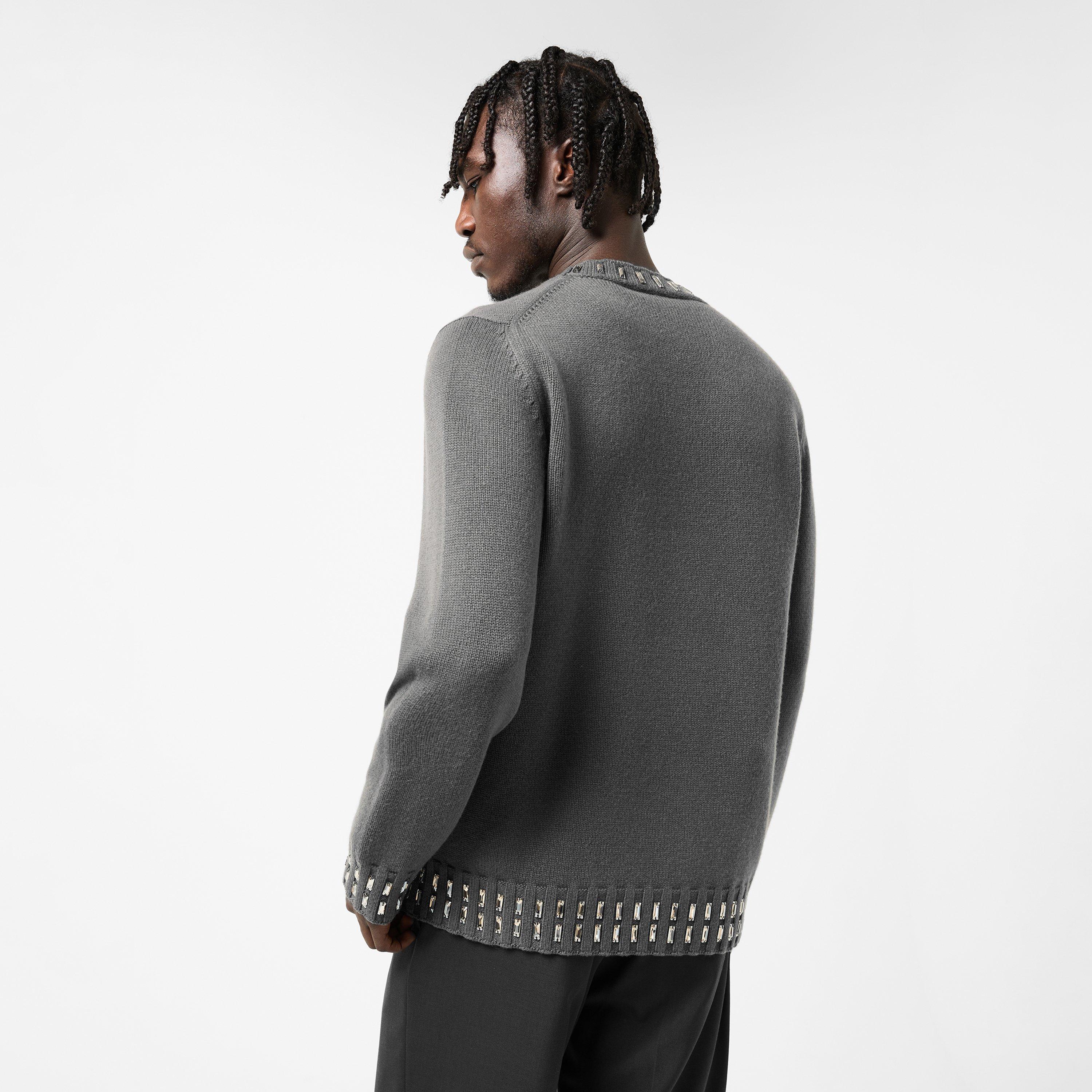 Grey - Fendi - Men's Embellished Knitted Crew Neck Jumper - 4