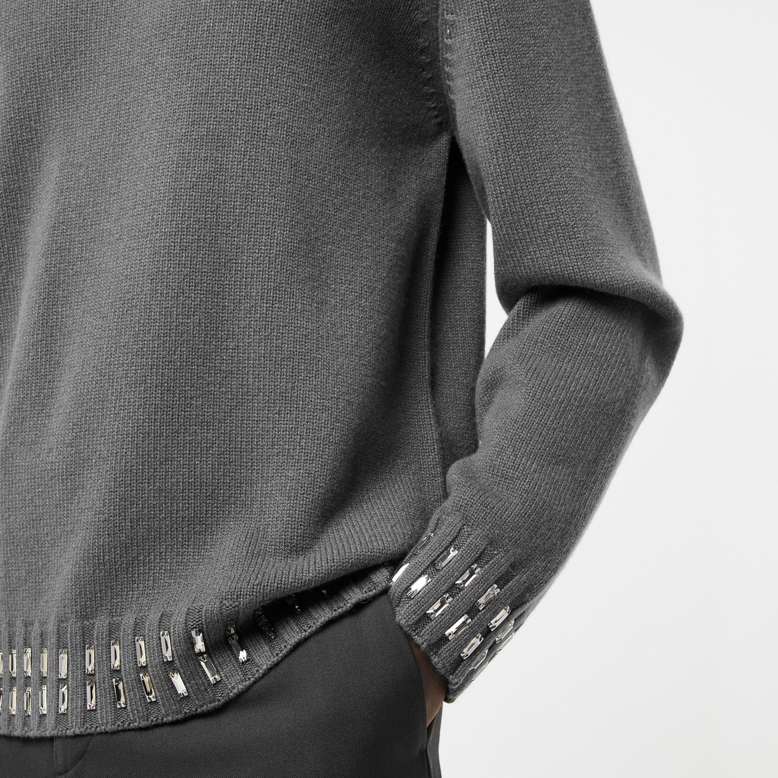 Grey - Fendi - Men's Embellished Knitted Crew Neck Jumper - 5