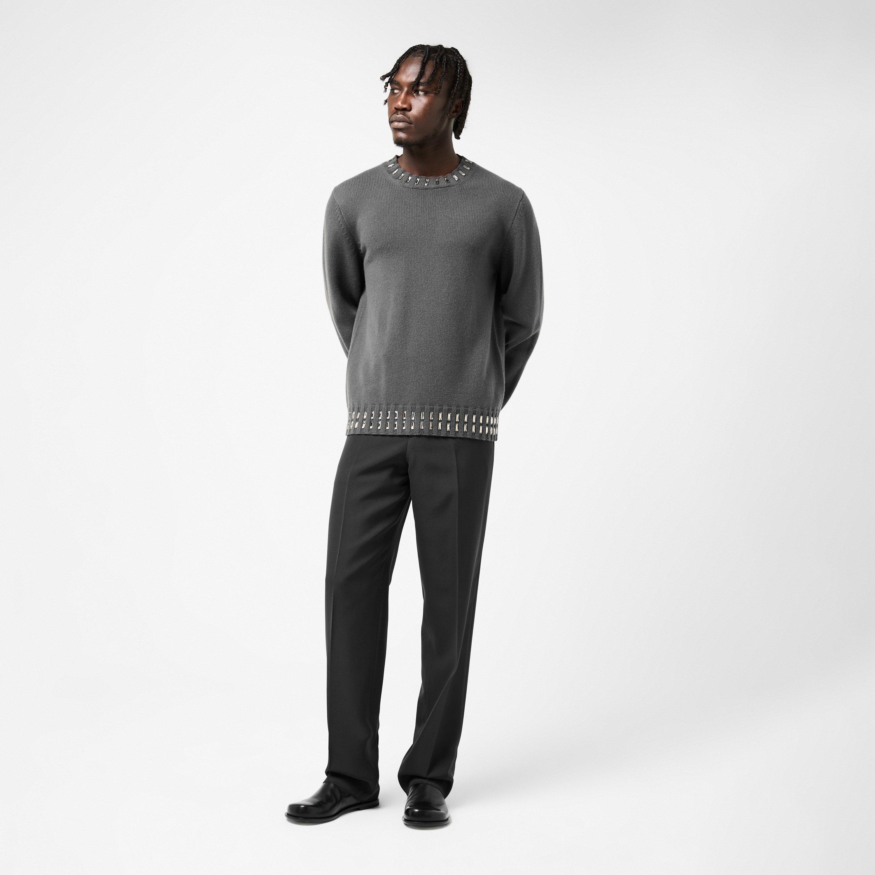 Grey - Fendi - Men's Embellished Knitted Crew Neck Jumper - 6