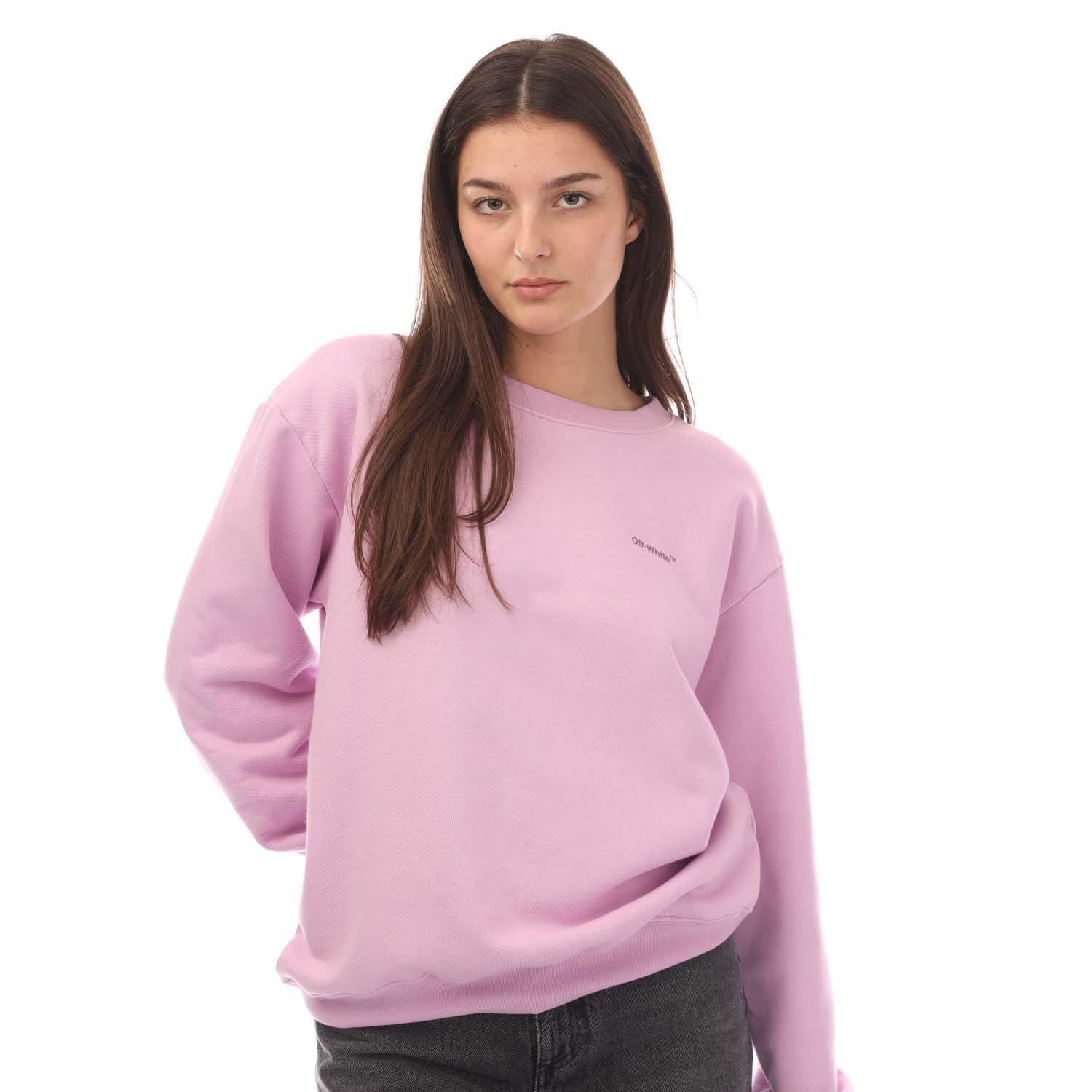 Lilac - Off White - Diagonal Regular Crewneck Sweatshirt - 4