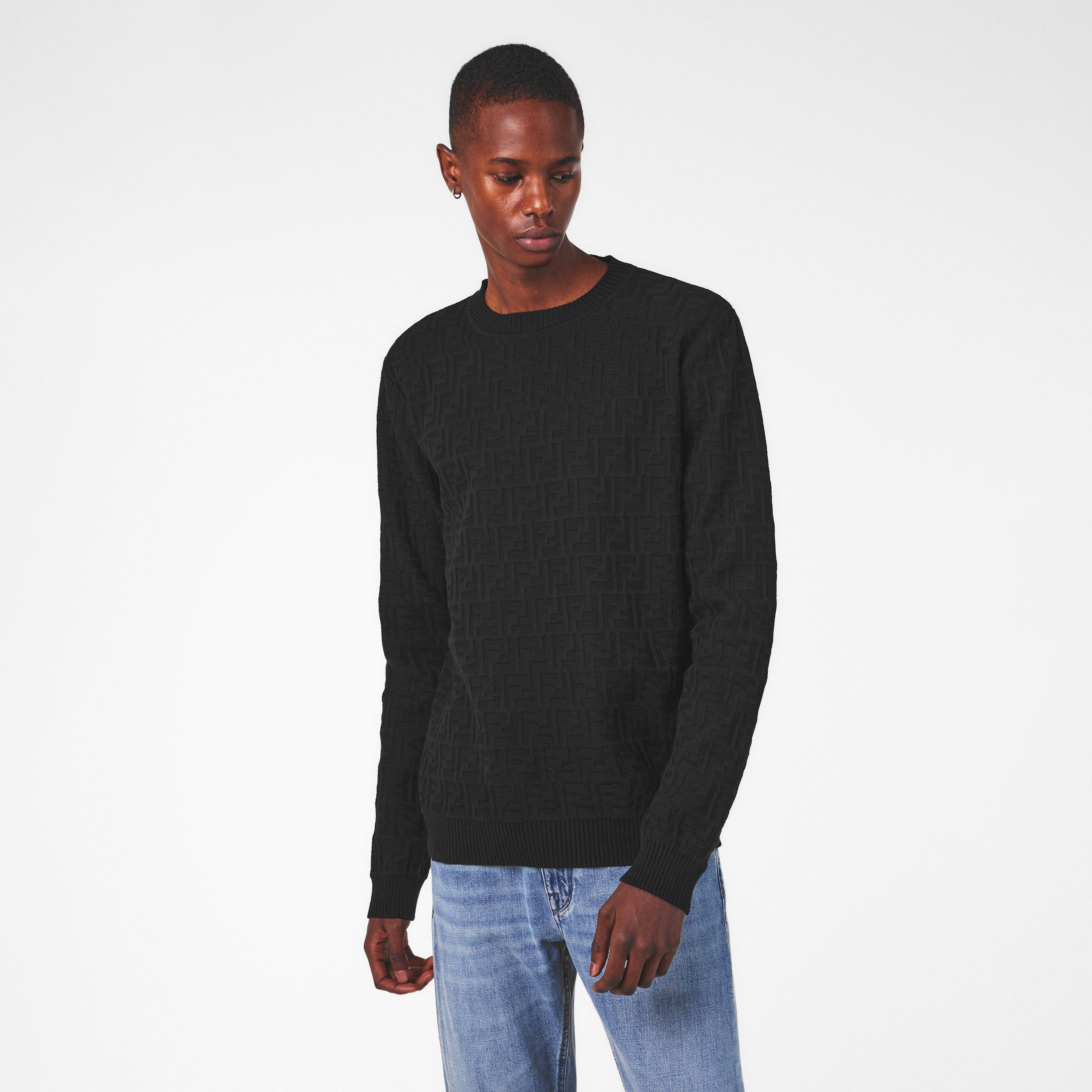 Black - Fendi - Men's Tailored Fit Crew Neck Jumper - 3
