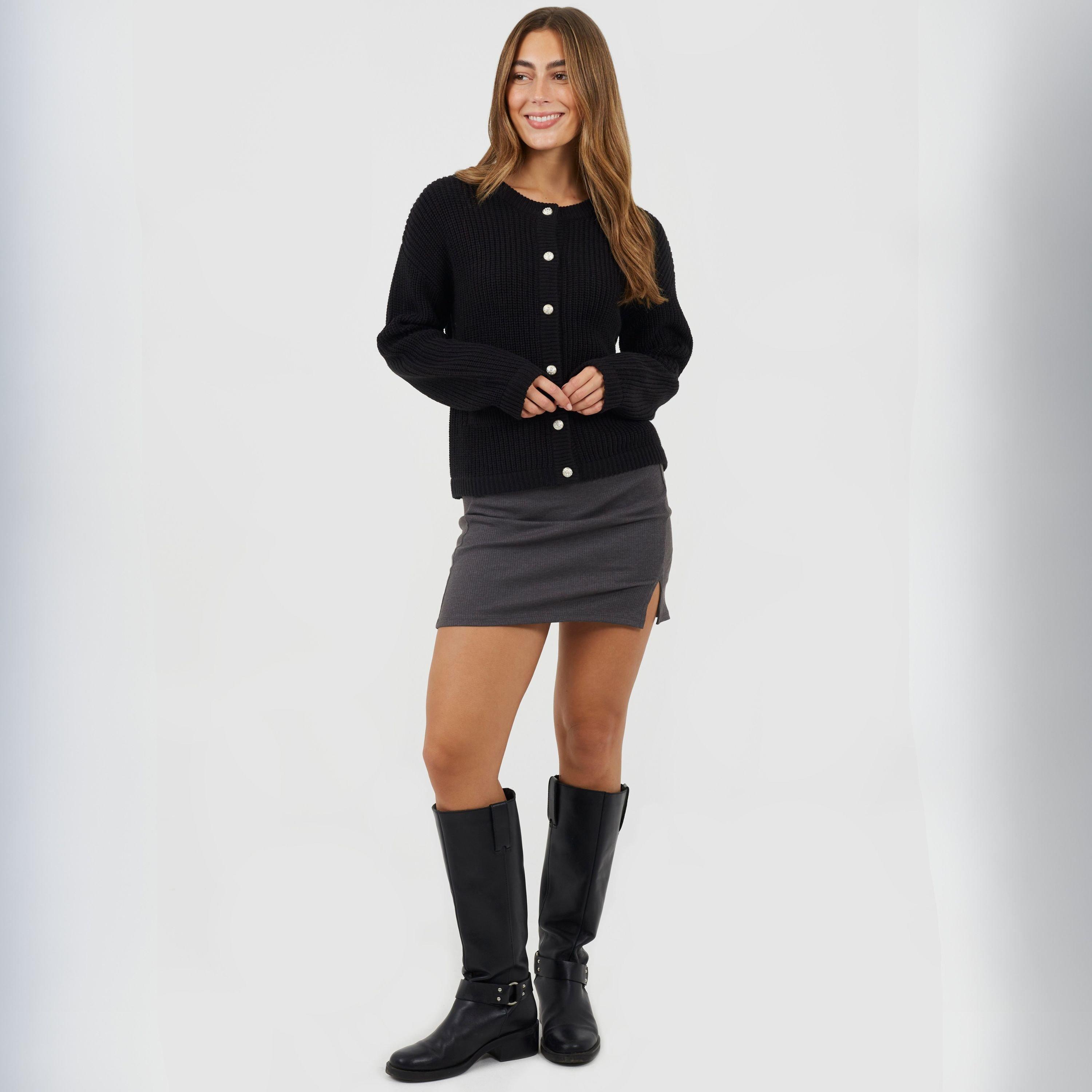 Charcoal Marl - Brave Soul - Womens Mini Skirt with Split Hem Detail - 4