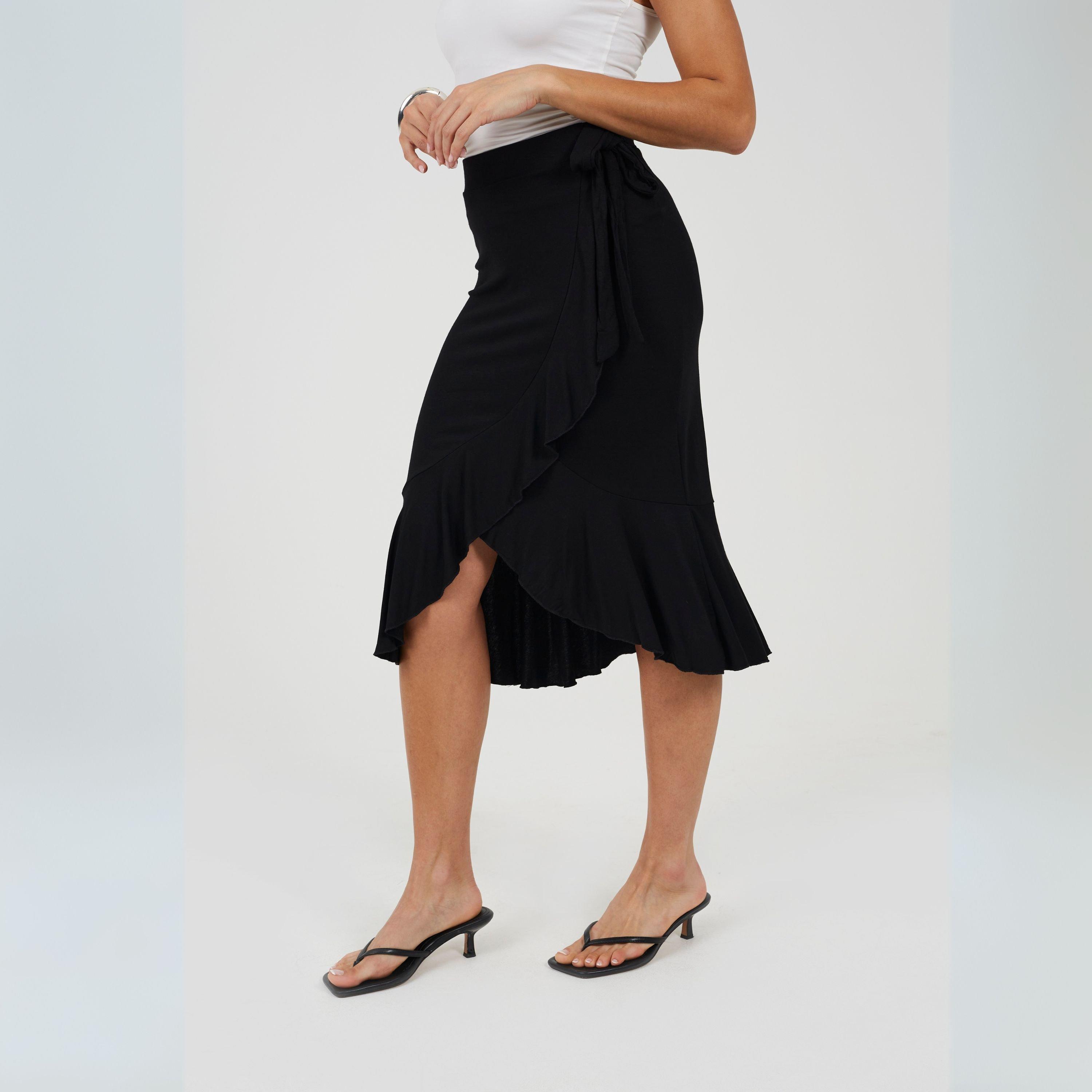Black - Brave Soul - Womens Jersey Midi Wrap Skirt - 1