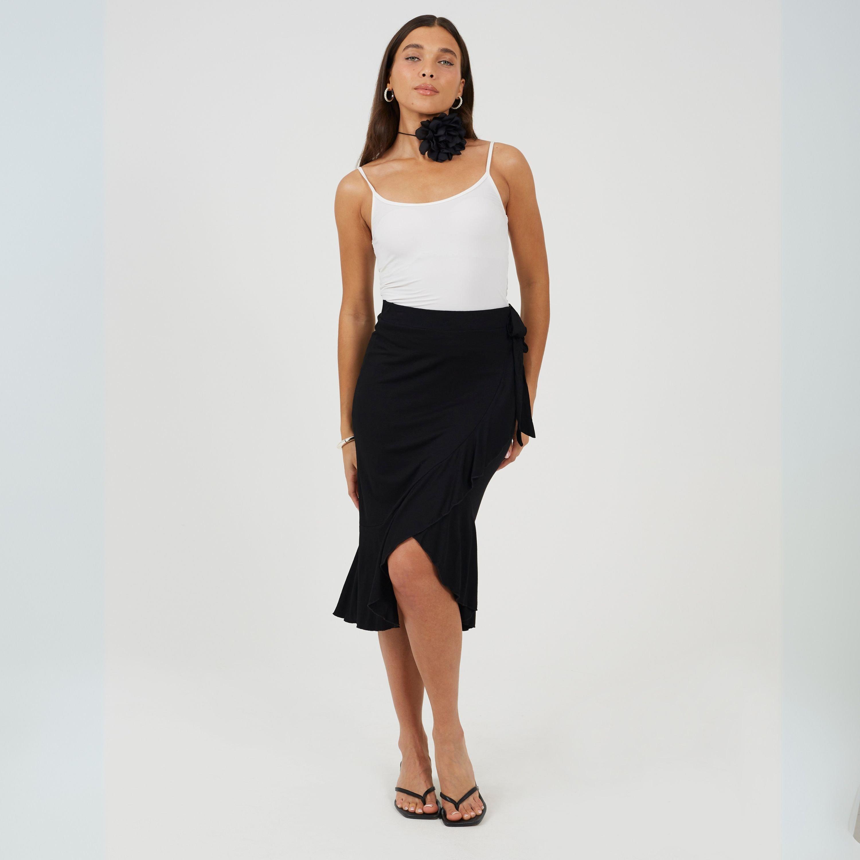 Black - Brave Soul - Womens Jersey Midi Wrap Skirt - 4