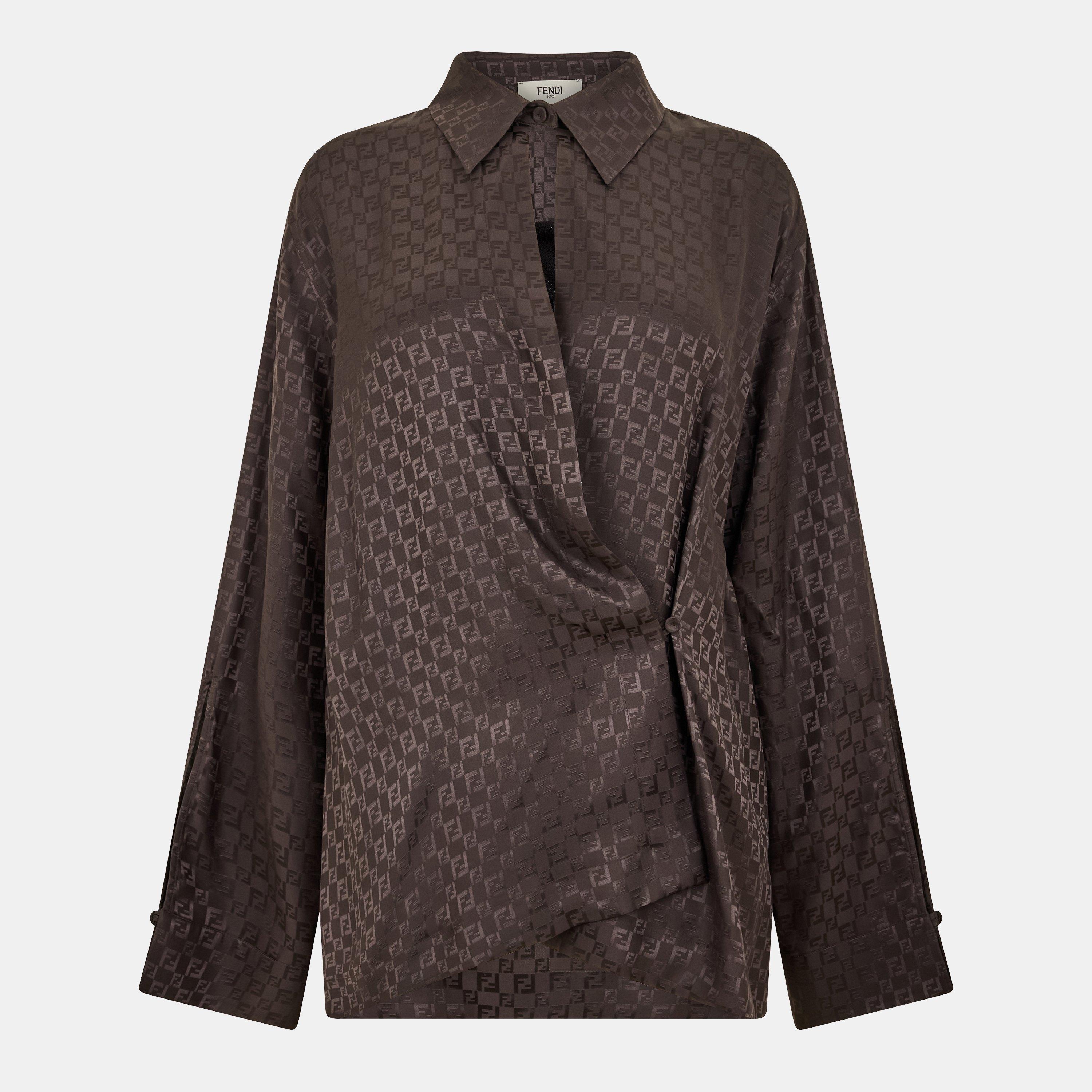 Dark Brown - Fendi - Women's Long Sleeve Patterned Shirt - 1