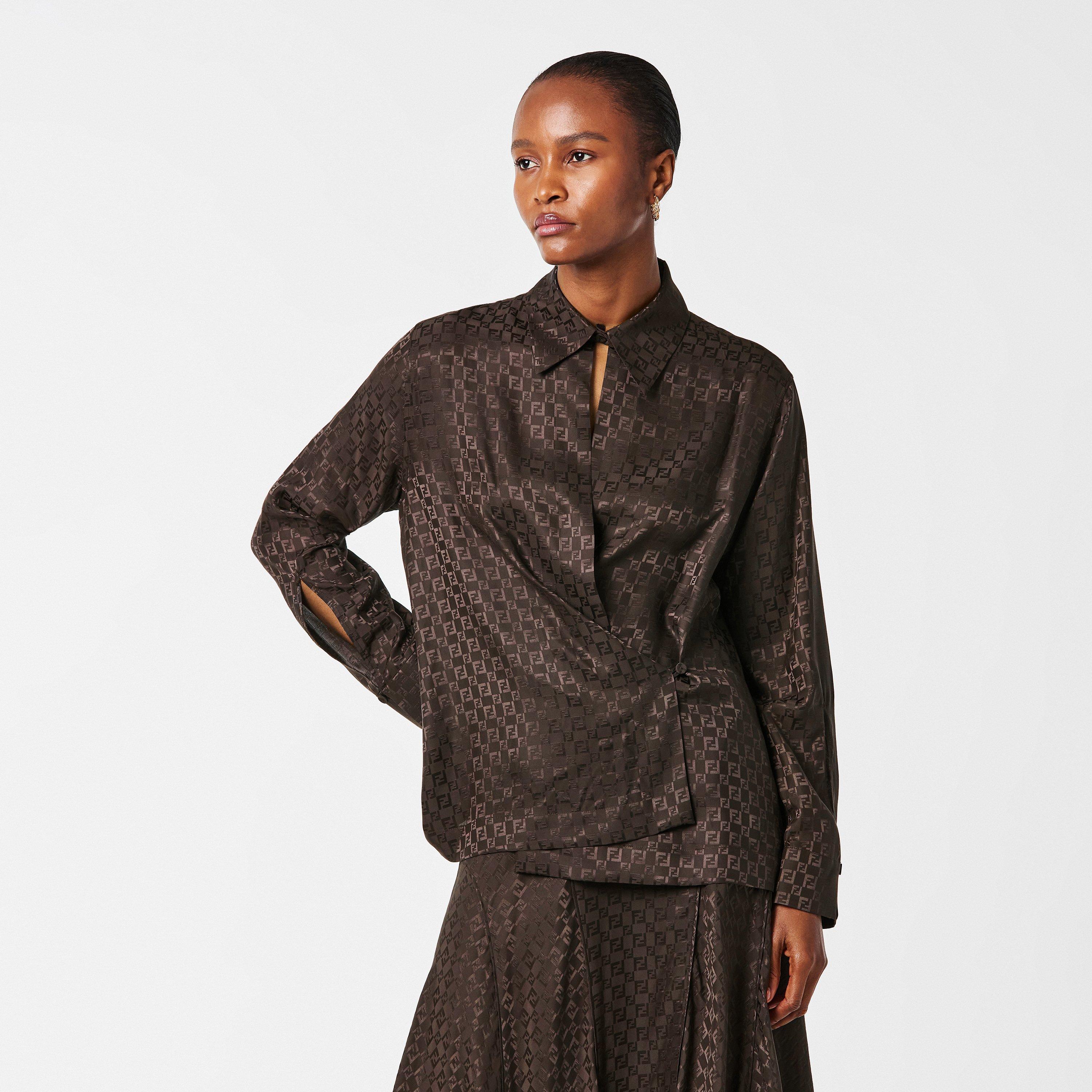Dark Brown - Fendi - Women's Patterned Long-Sleeve Shirt - 3