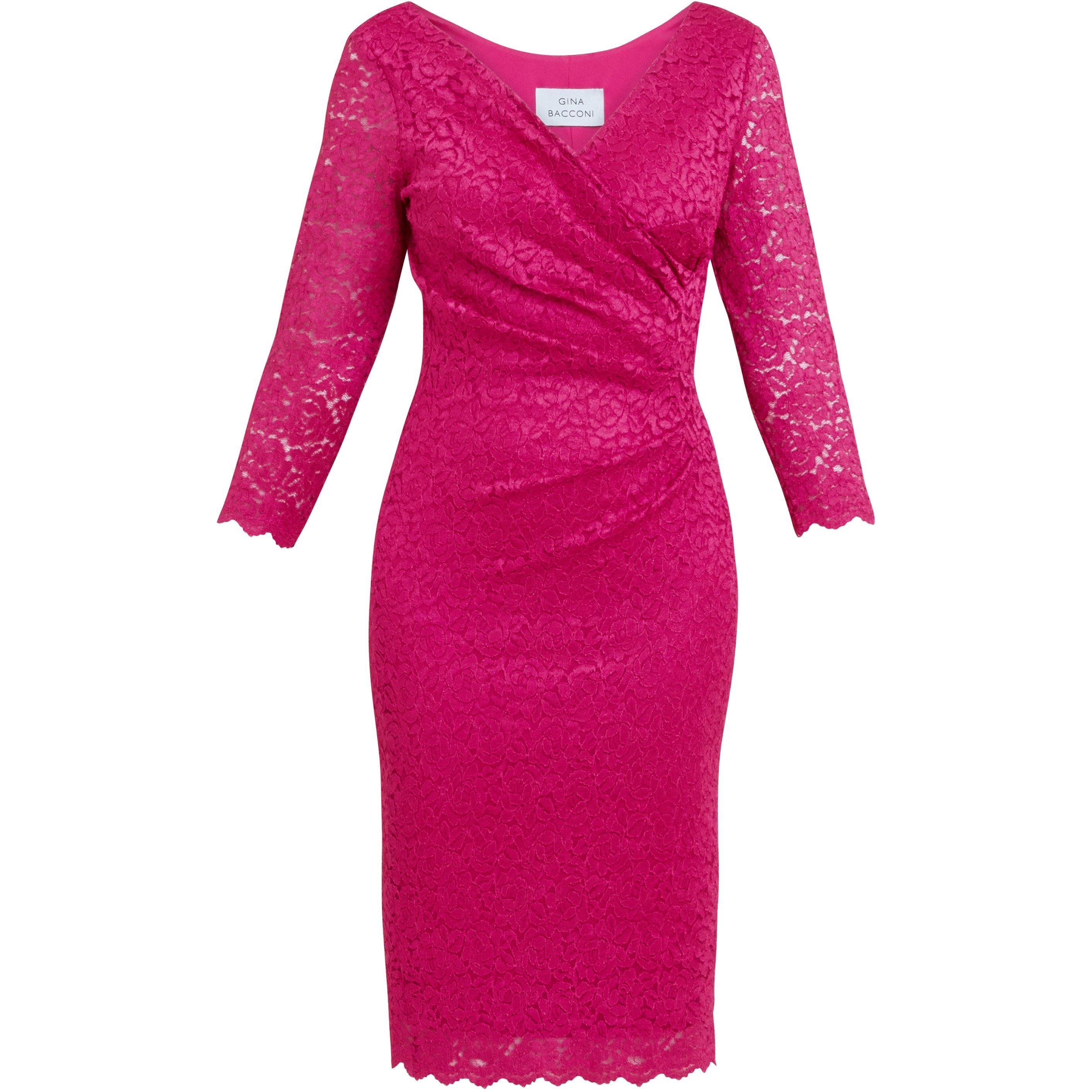 Fuchsia - Gina Bacconi - Women's Melody Lace Party Wrap Dress - 4