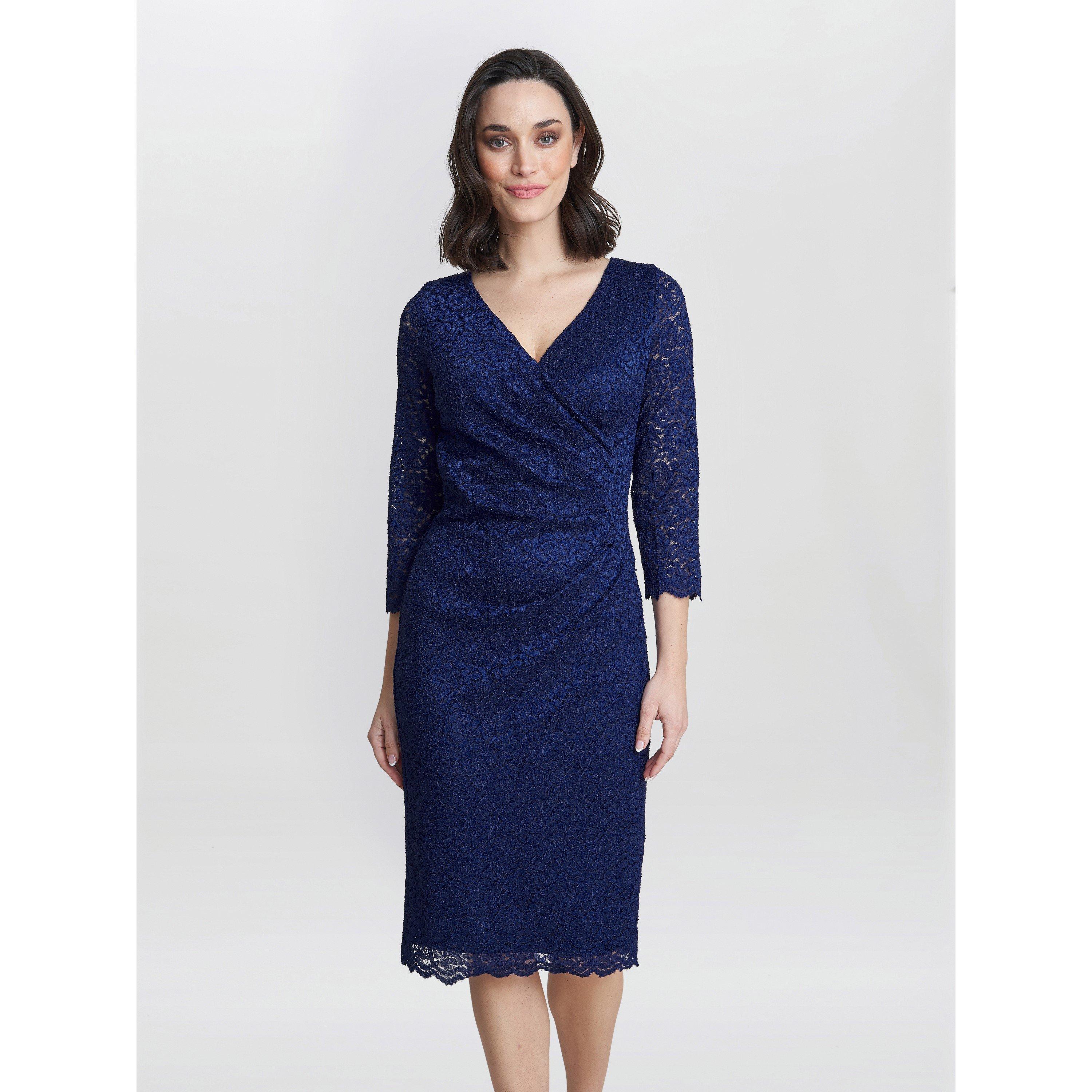 Gina Bacconi Women's Melody Lace Party Wrap Dress - Navy - 22