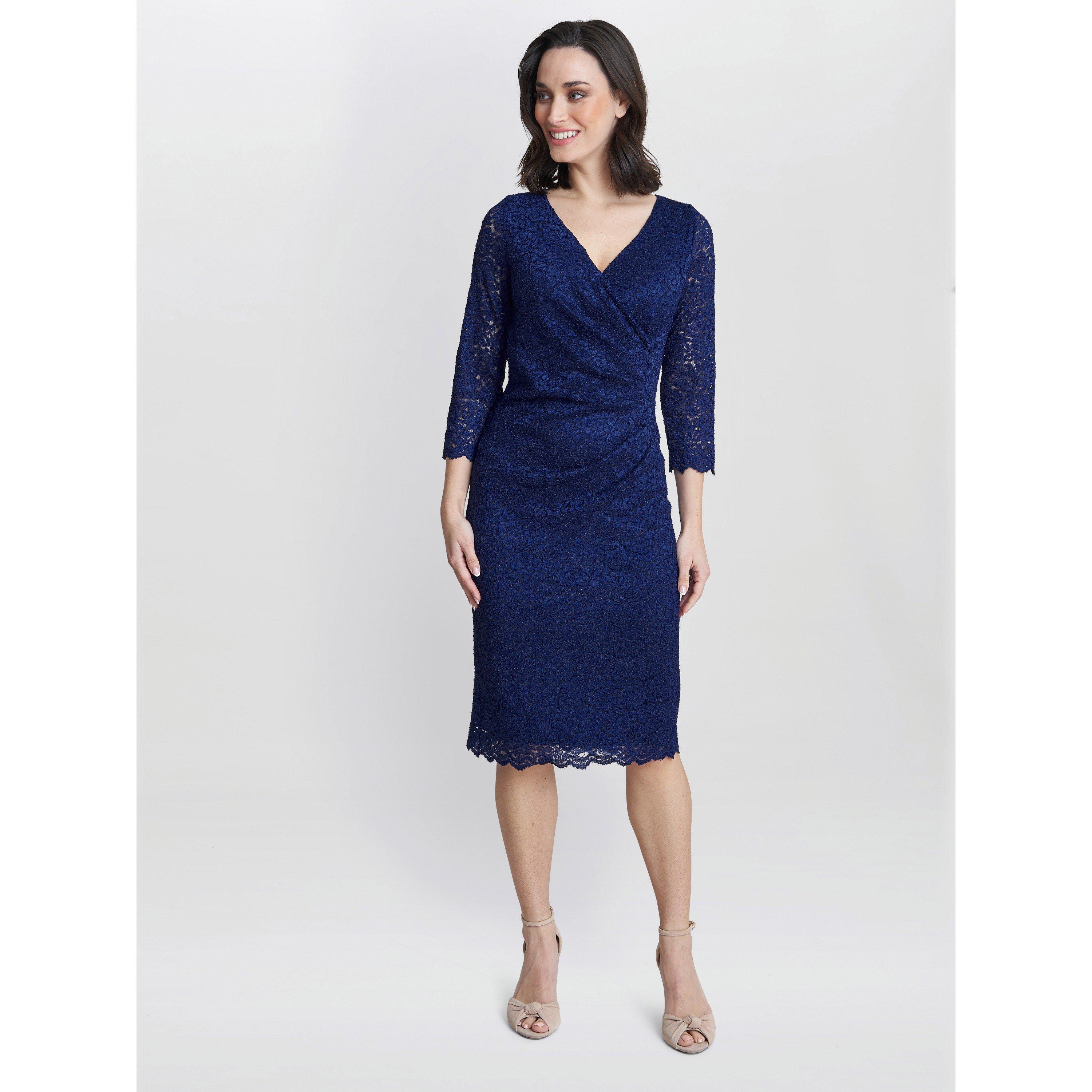 Navy - Gina Bacconi - Women's Melody Lace Party Wrap Dress - 3