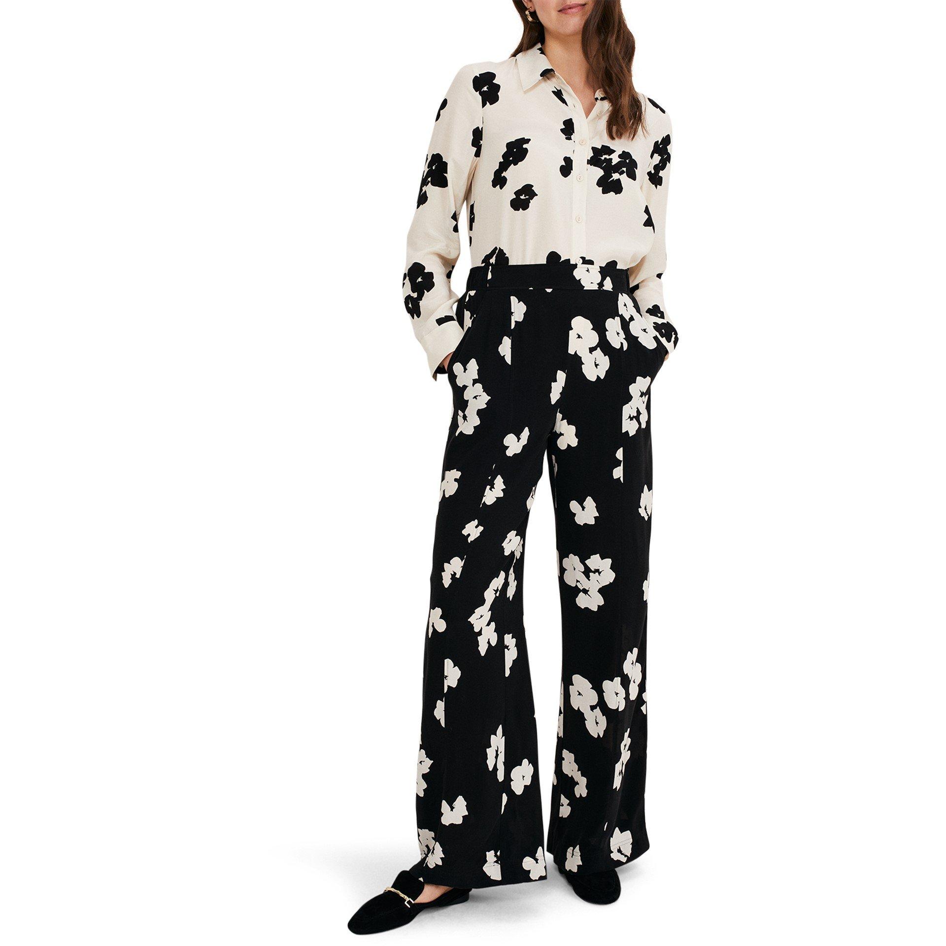 Black - Phase Eight - Rae Floral Wide Leg Trouser - 6