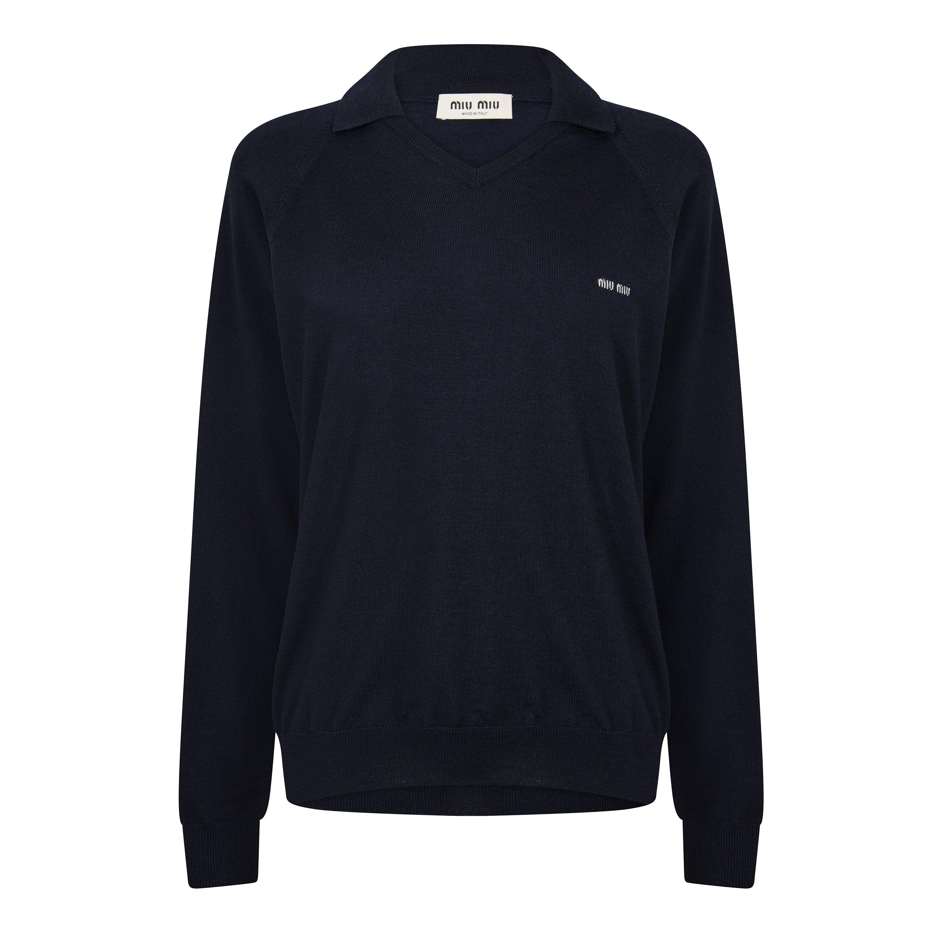 Blue Grigio - Miu Miu - Women's Knitted Long Sleeve Polo Shirt - 1