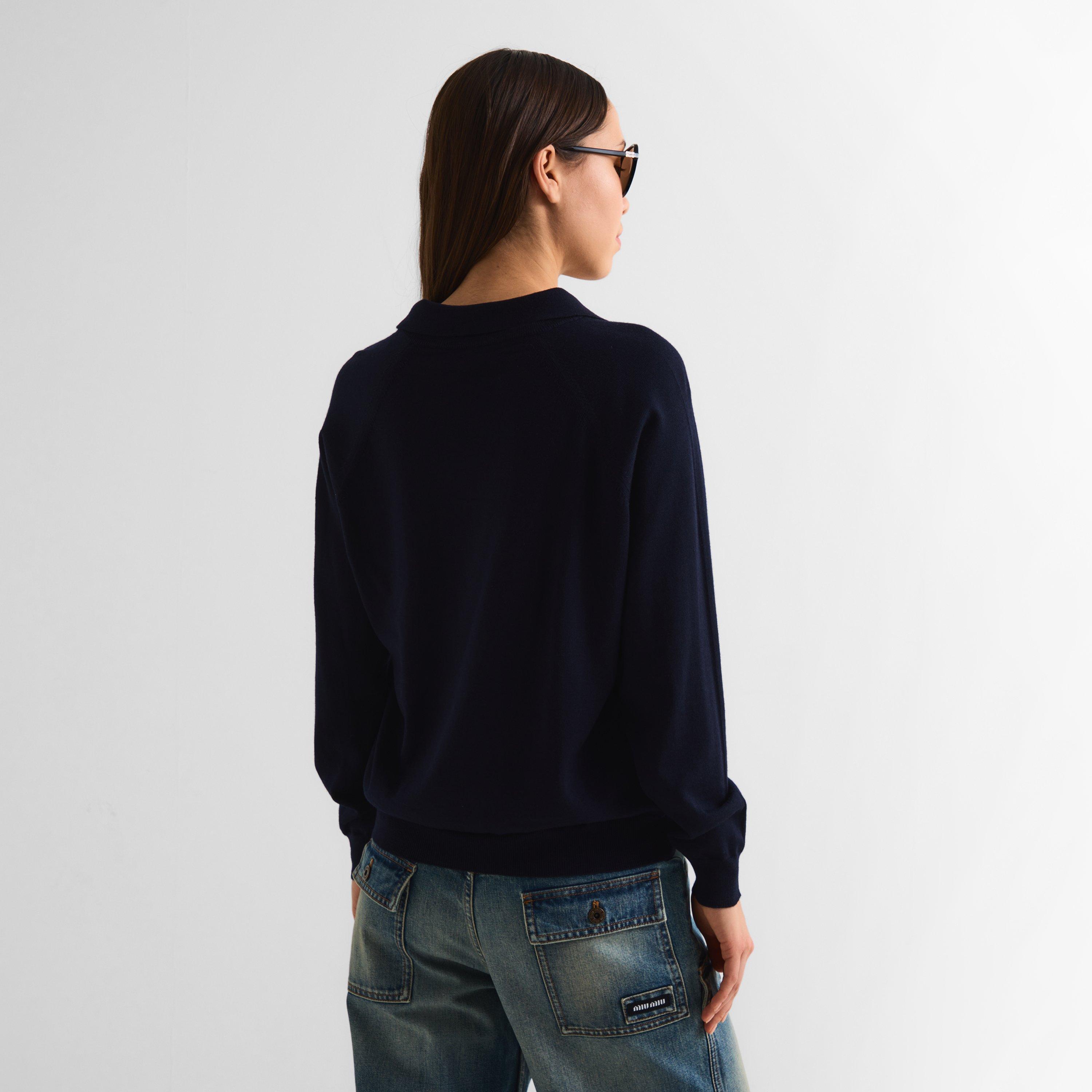 Blue Grigio - Miu Miu - Women's Knitted Long Sleeve Polo Shirt - 4