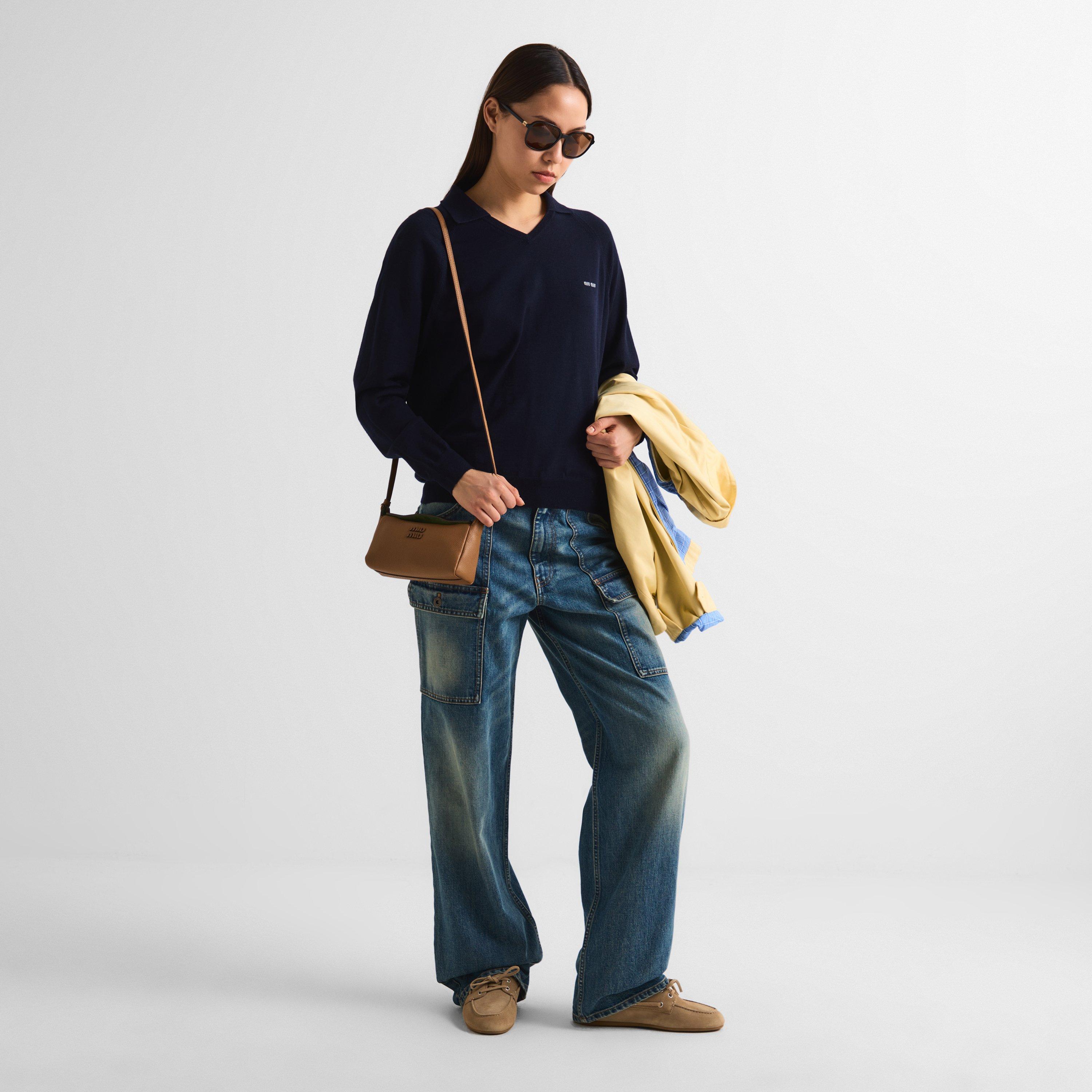 Blue Grigio - Miu Miu - Women's Knitted Long Sleeve Polo Shirt - 5