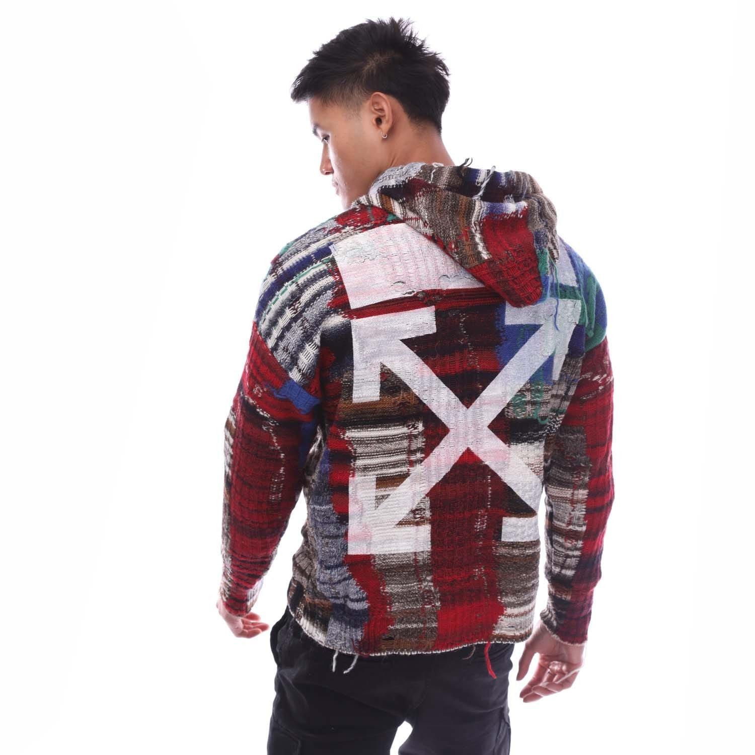 Multi Colour - Off White - Men's Tab Chaos Knit Hoodie, Signature Arrows Motif - 2