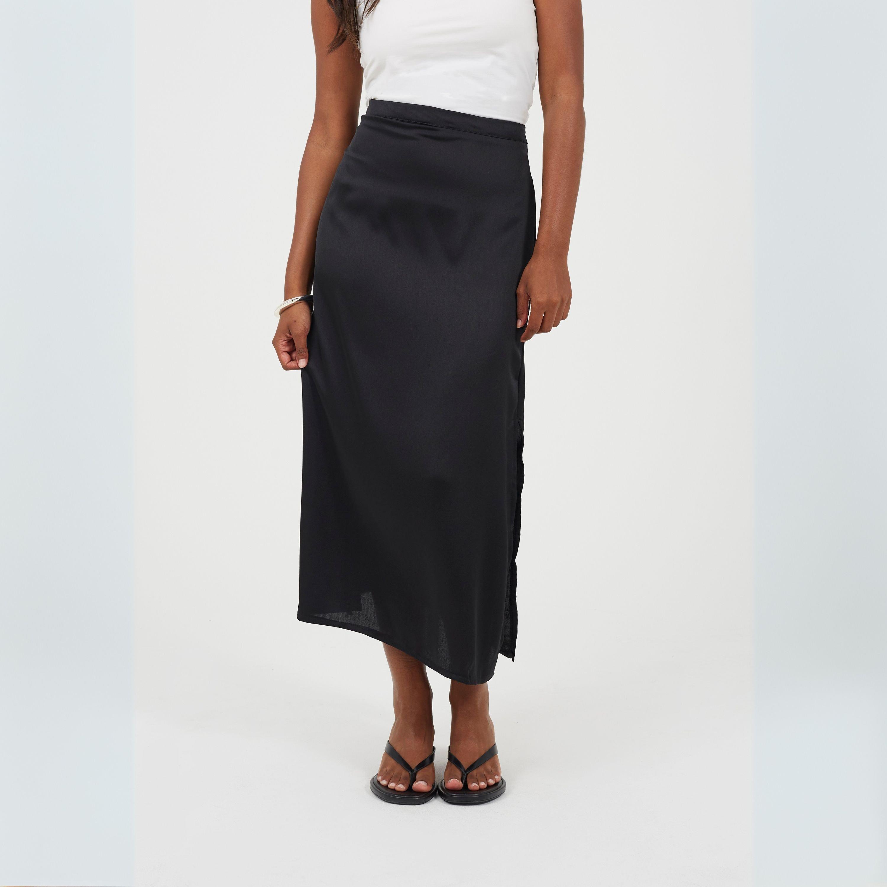 Black - Brave Soul - Womens Satin Plain Maxi Skirt - 1