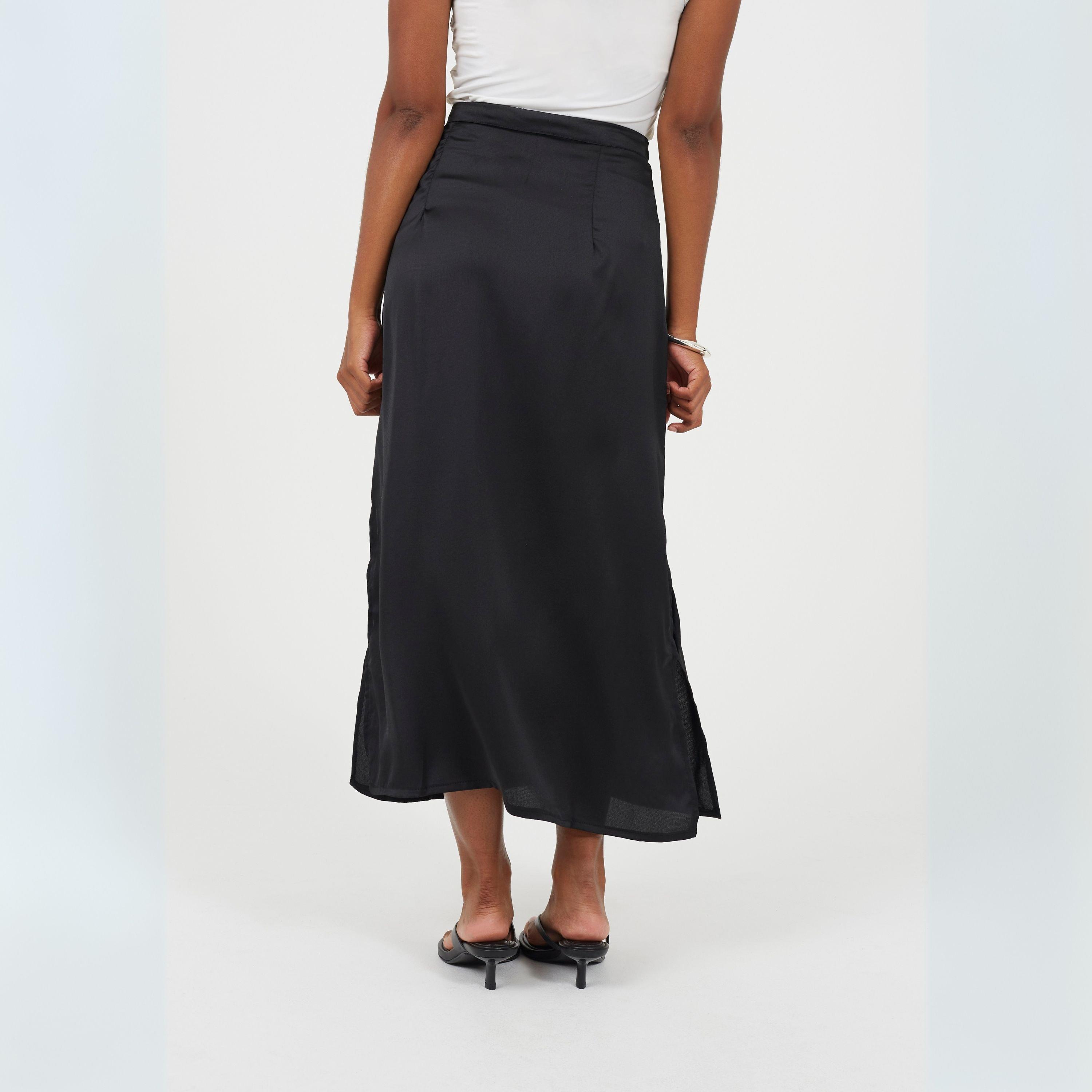 Black - Brave Soul - Womens Satin Plain Maxi Skirt - 2
