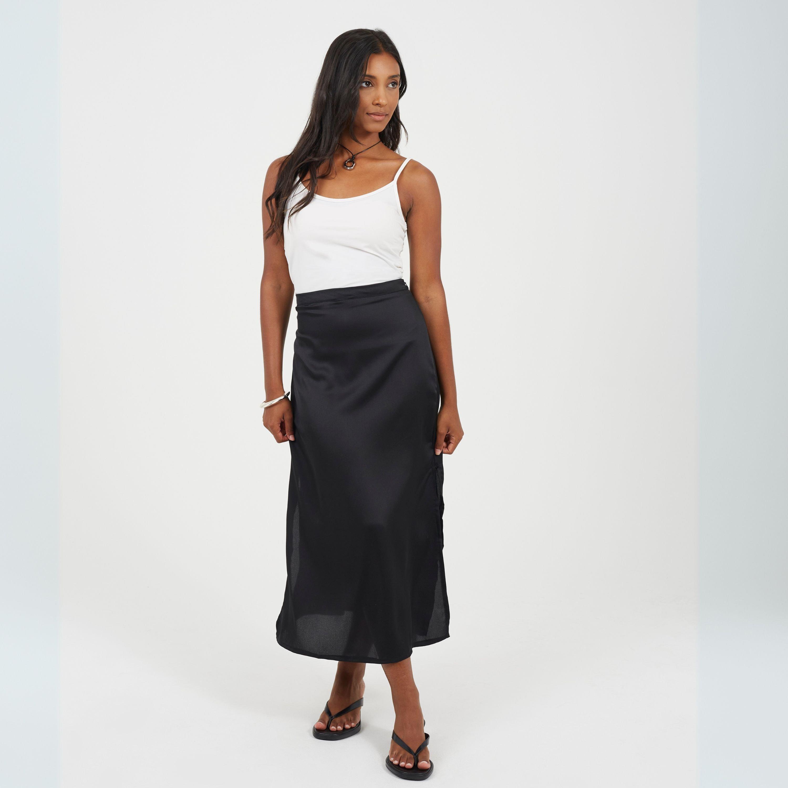 Black - Brave Soul - Womens Satin Plain Maxi Skirt - 4