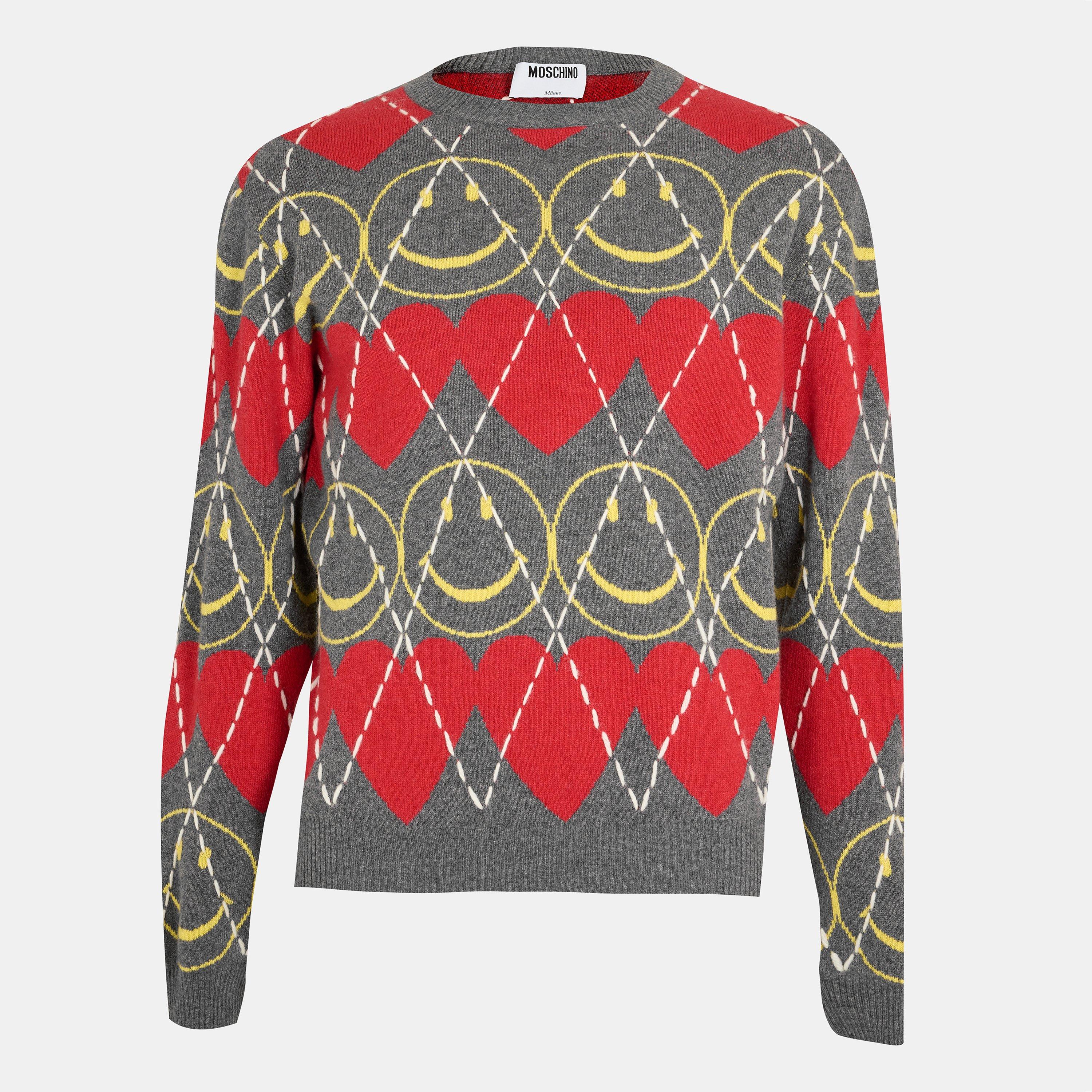 Grey Red - Moschino - Men's Smile Soft Knit Crew Neck Jumper - 1