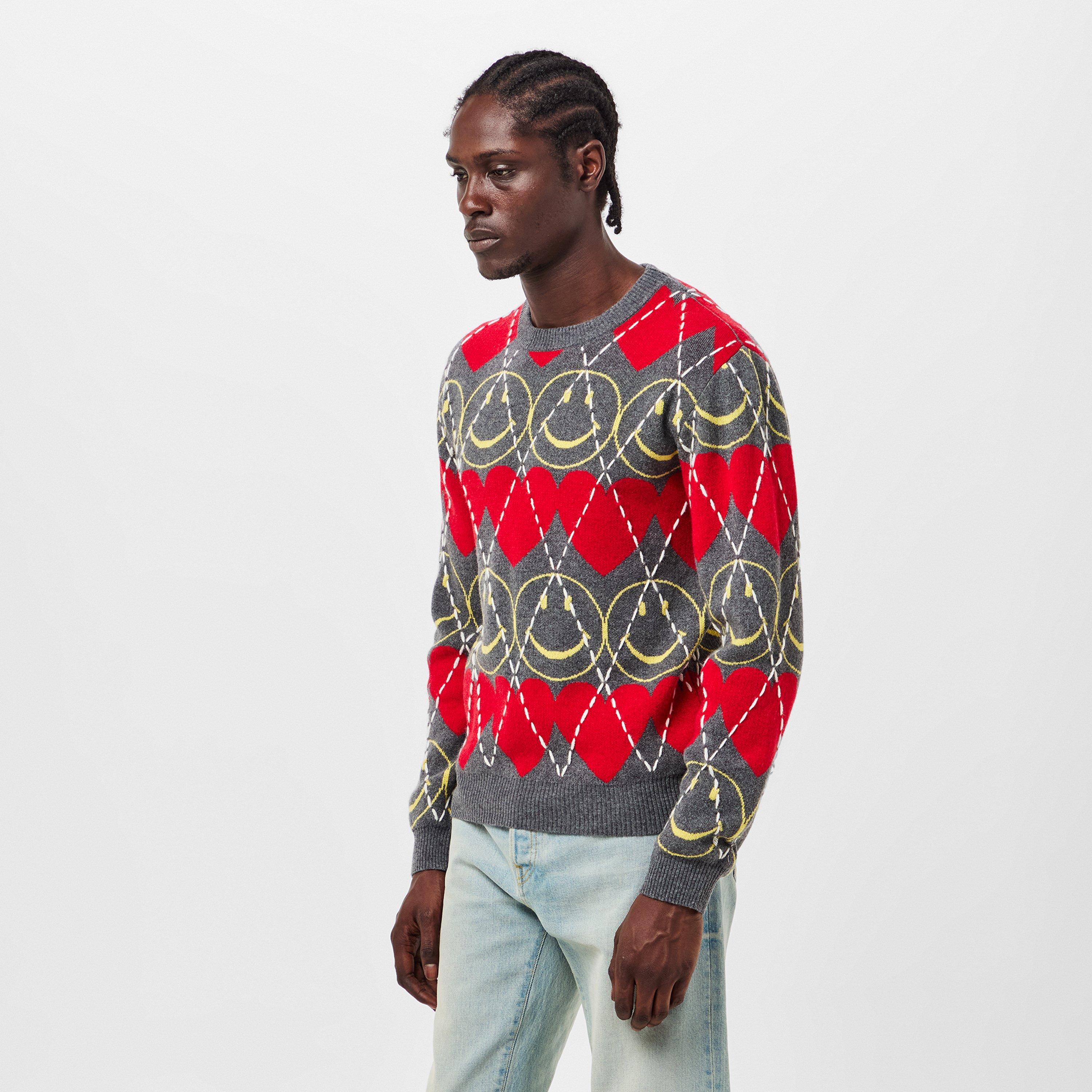 Grey Red - Moschino - Men's Smile Crew Neck Jumper - 3