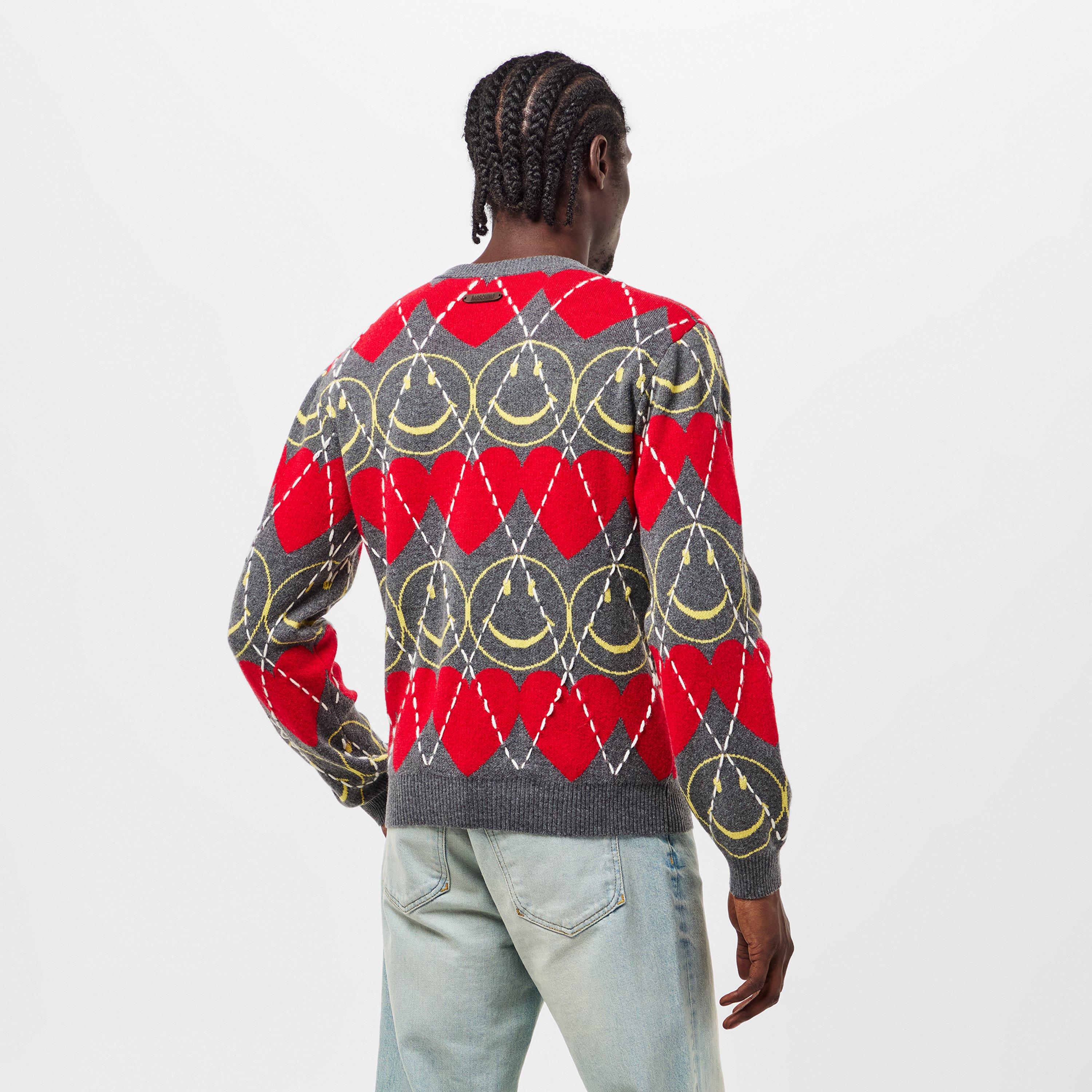 Grey Red - Moschino - Men's Smile Crew Neck Jumper - 4