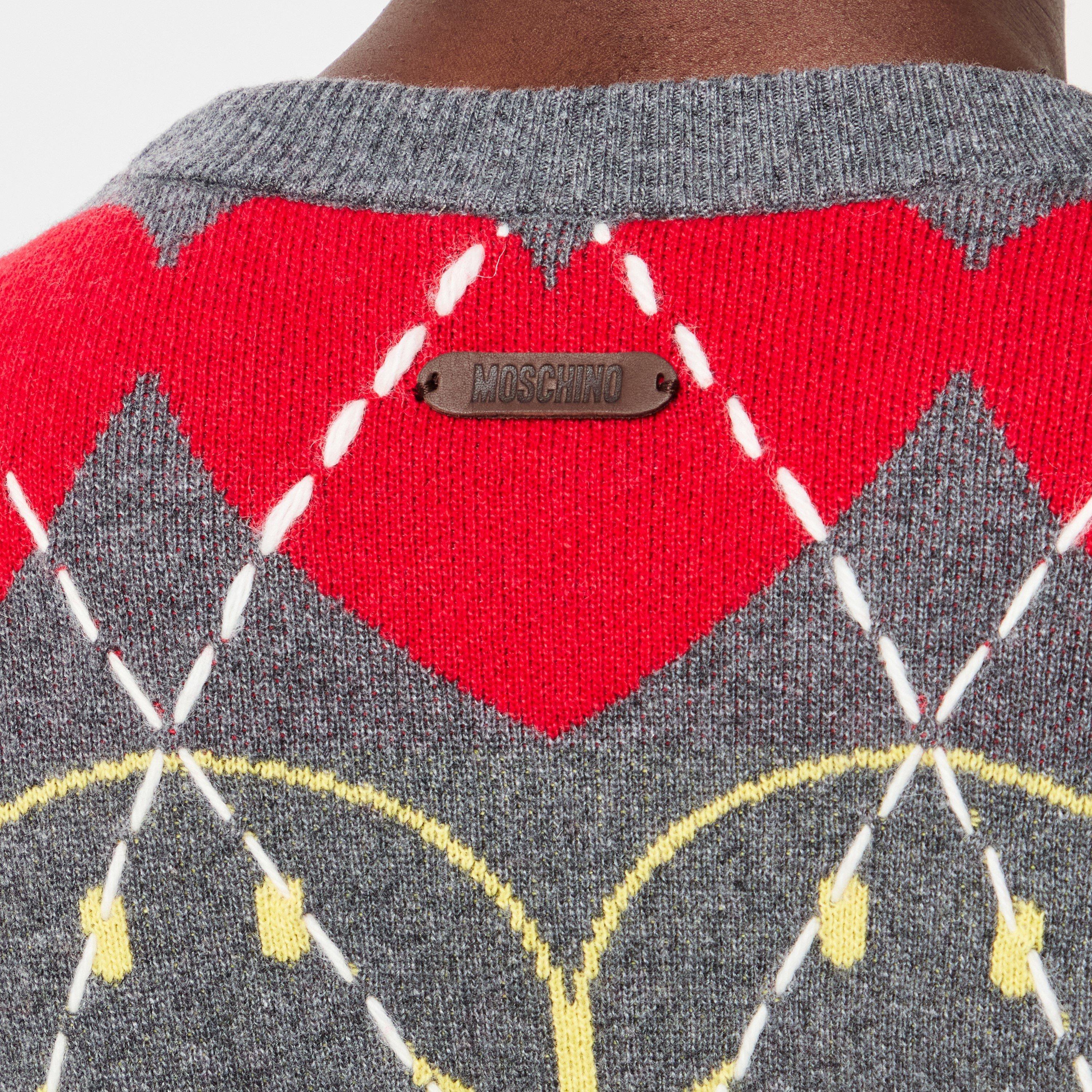 Grey Red - Moschino - Men's Smile Crew Neck Jumper - 5