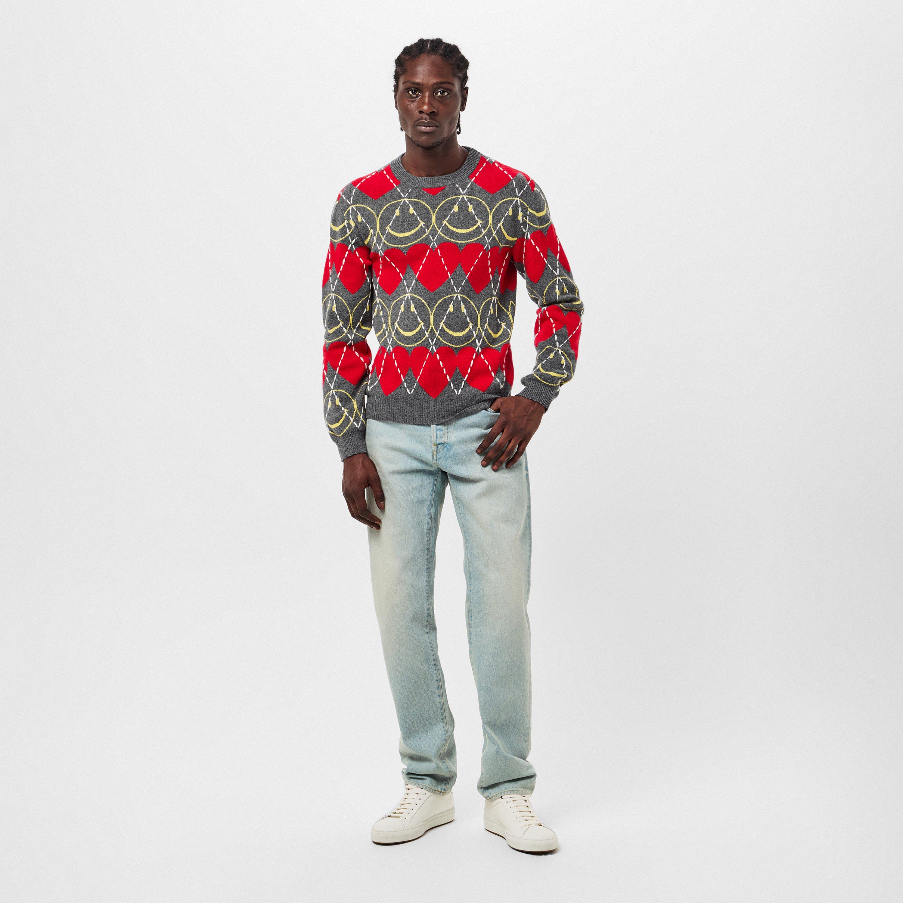 Grey Red - Moschino - Men's Smile Crew Neck Jumper - 6