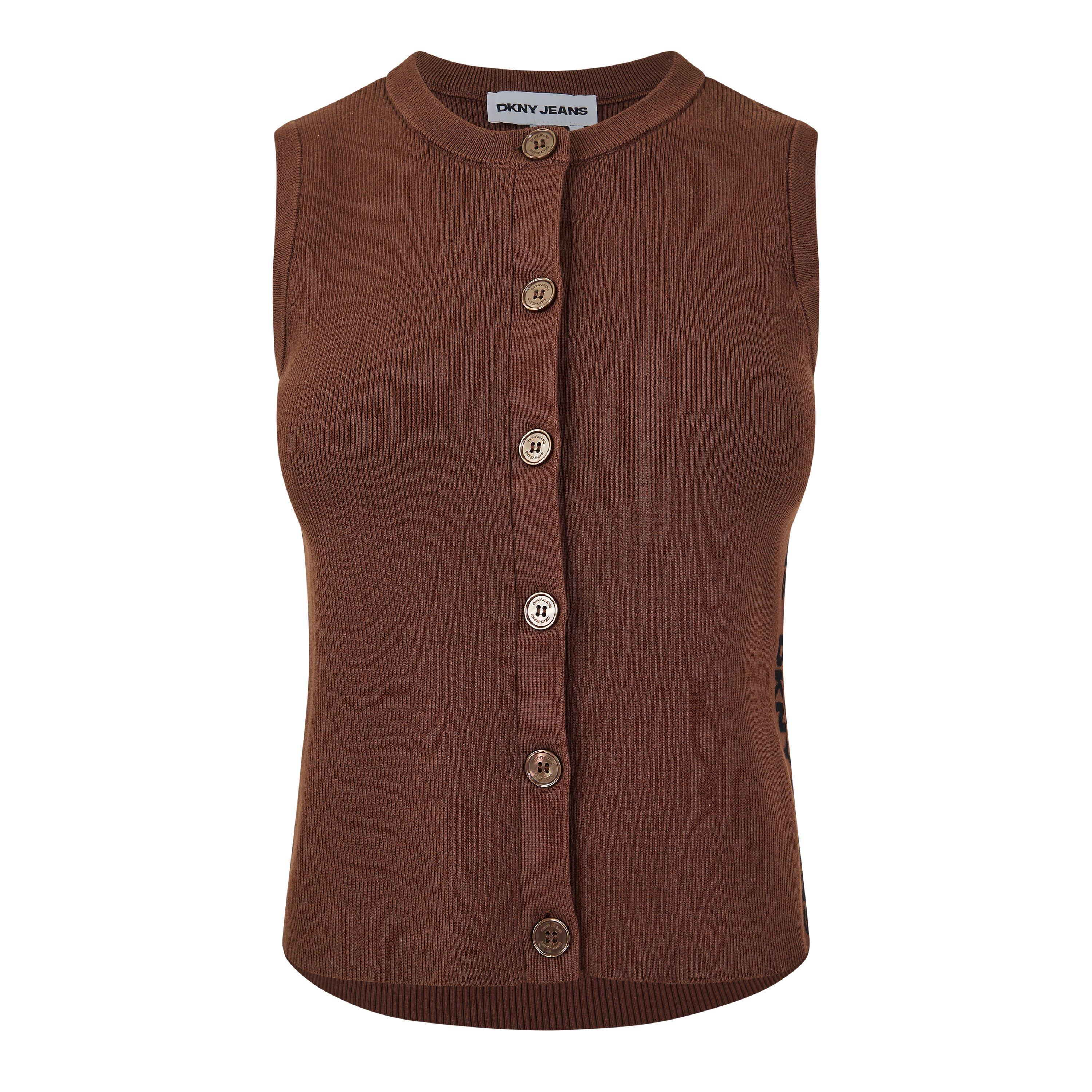 DKNY Womens Knitted Top - Chestnut/Black - Size 10 (S)