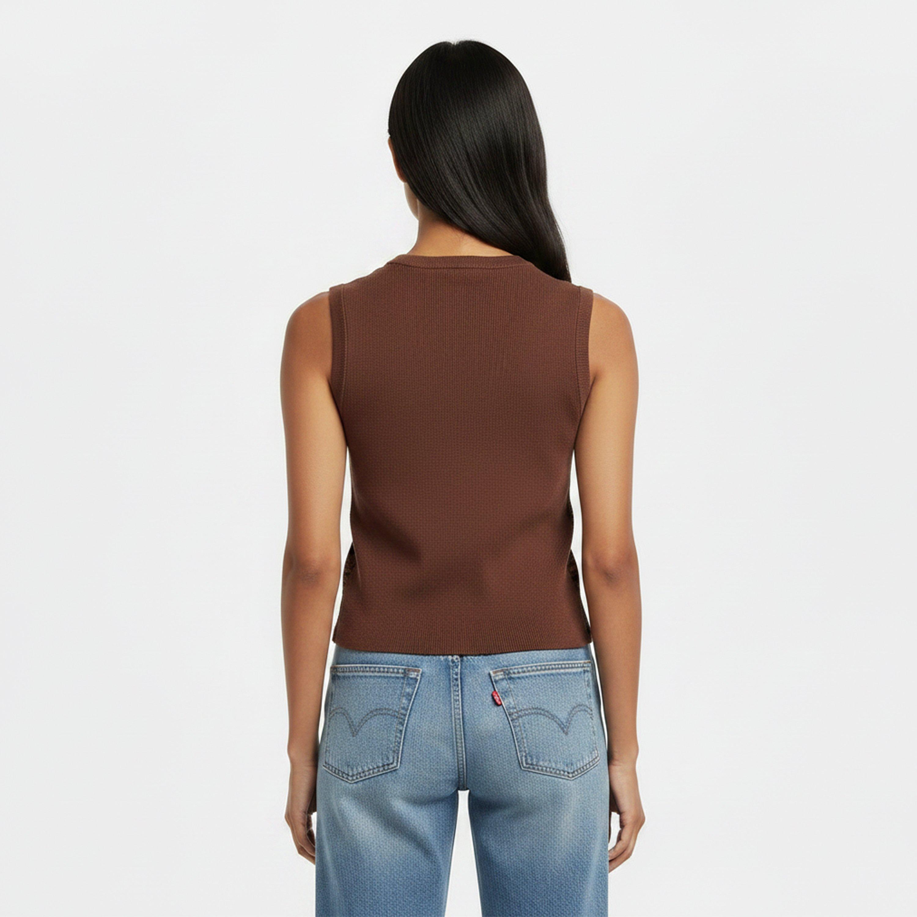 Chestnut/Black - DKNY - Womens Knitted Top - 4