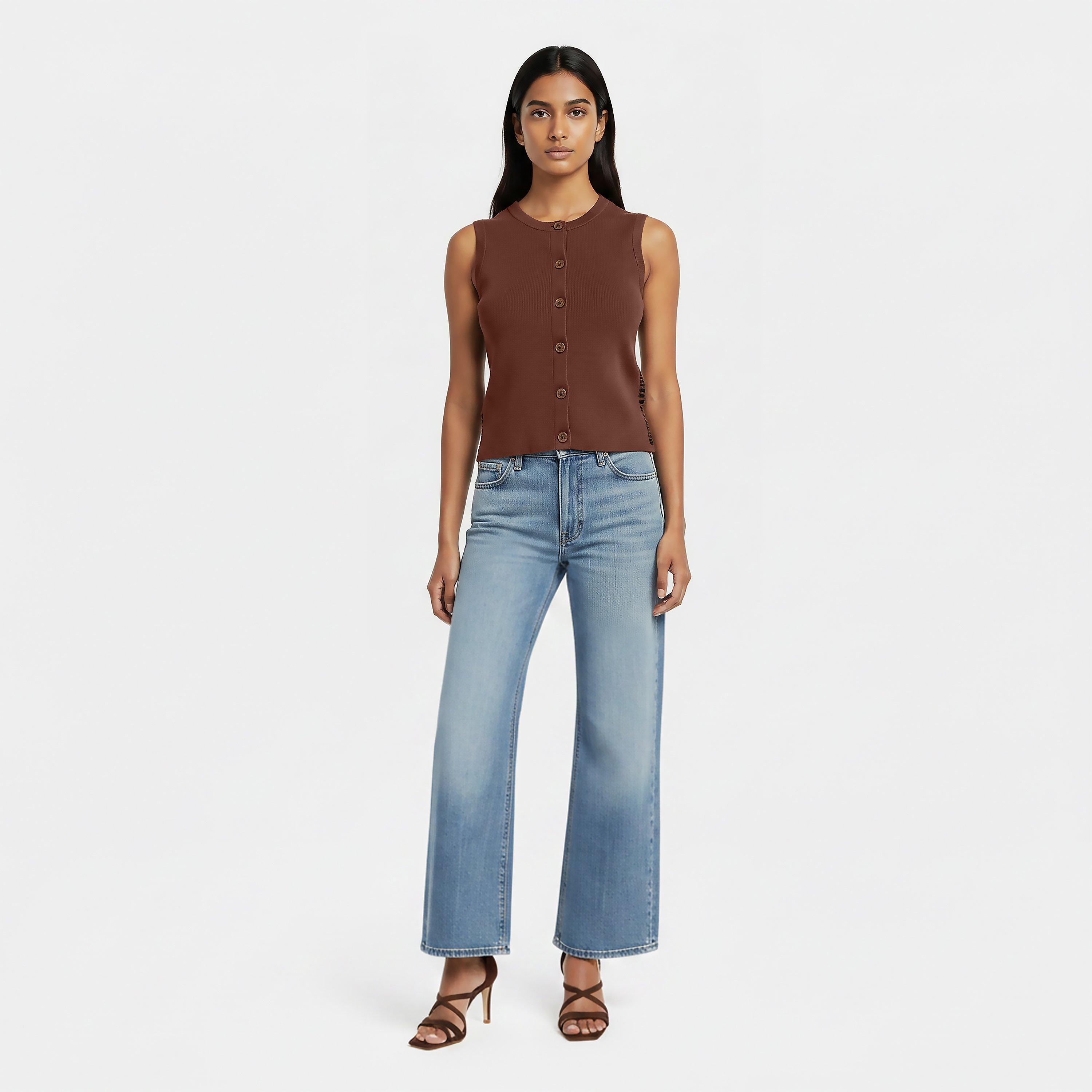 Chestnut/Black - DKNY - Womens Knitted Top - 7
