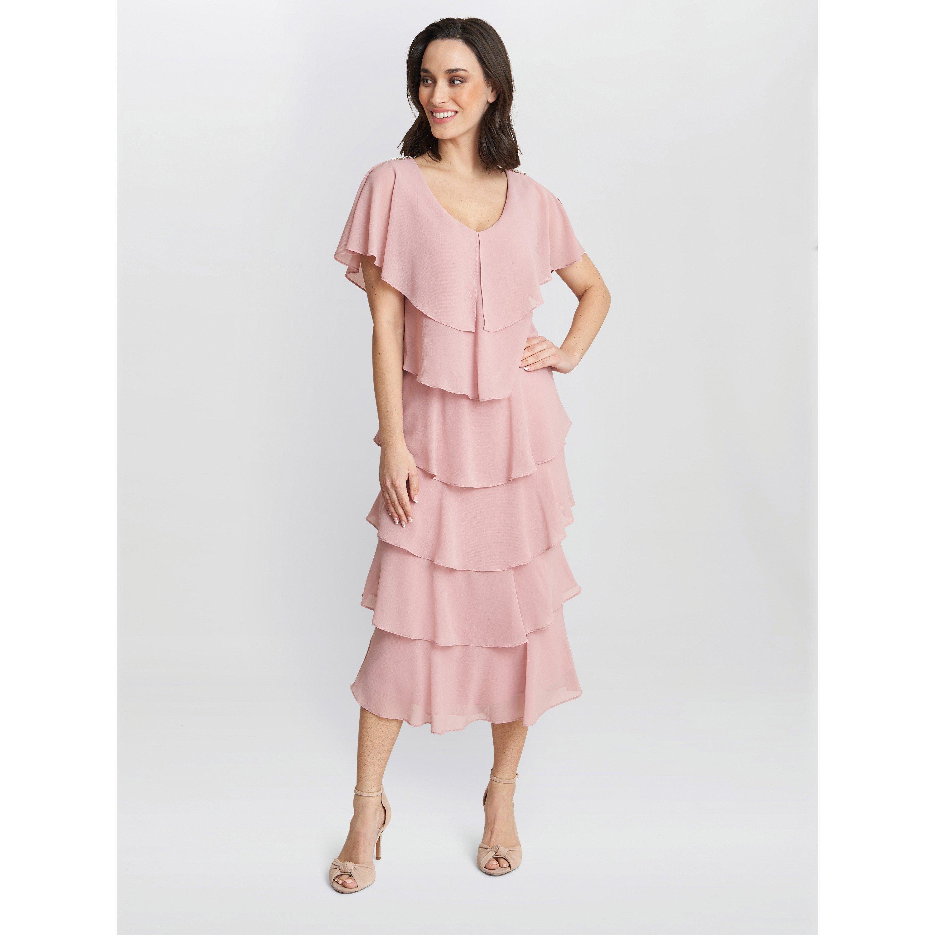 Gina Bacconi Women's Rebecca Midi Tiered Cocktail Dress - Rose Pink - 14