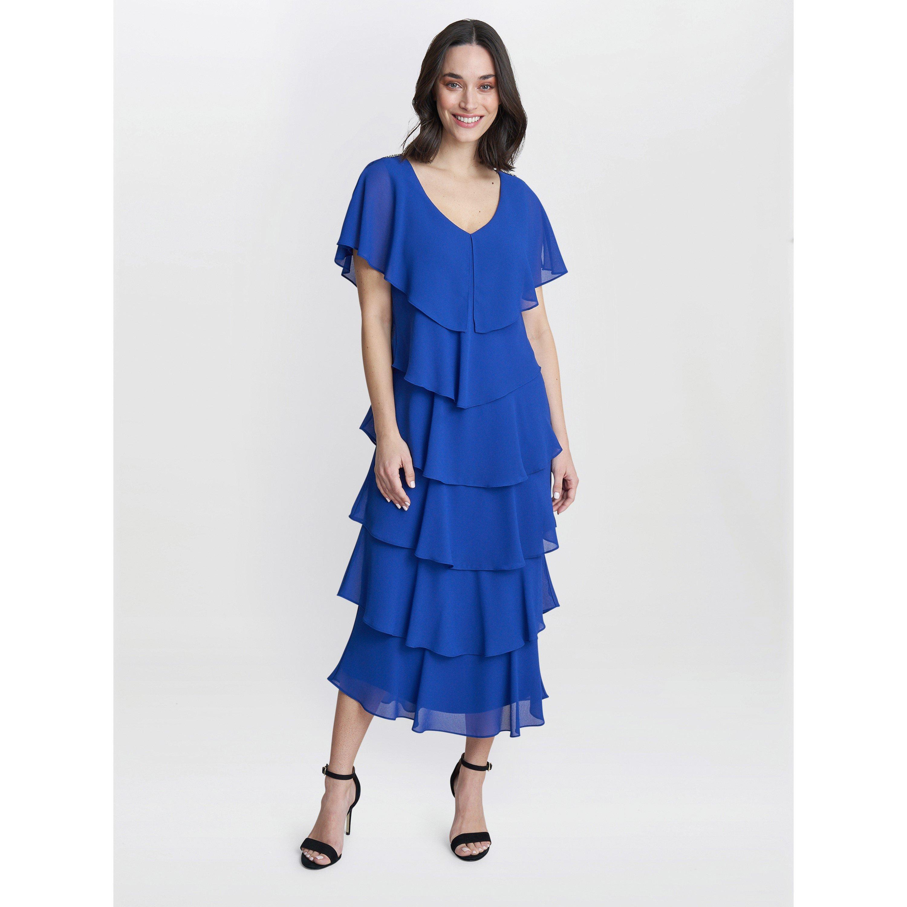 Gina Bacconi Women's Rebecca Midi Tiered Cocktail Dress - Cobalt - 22
