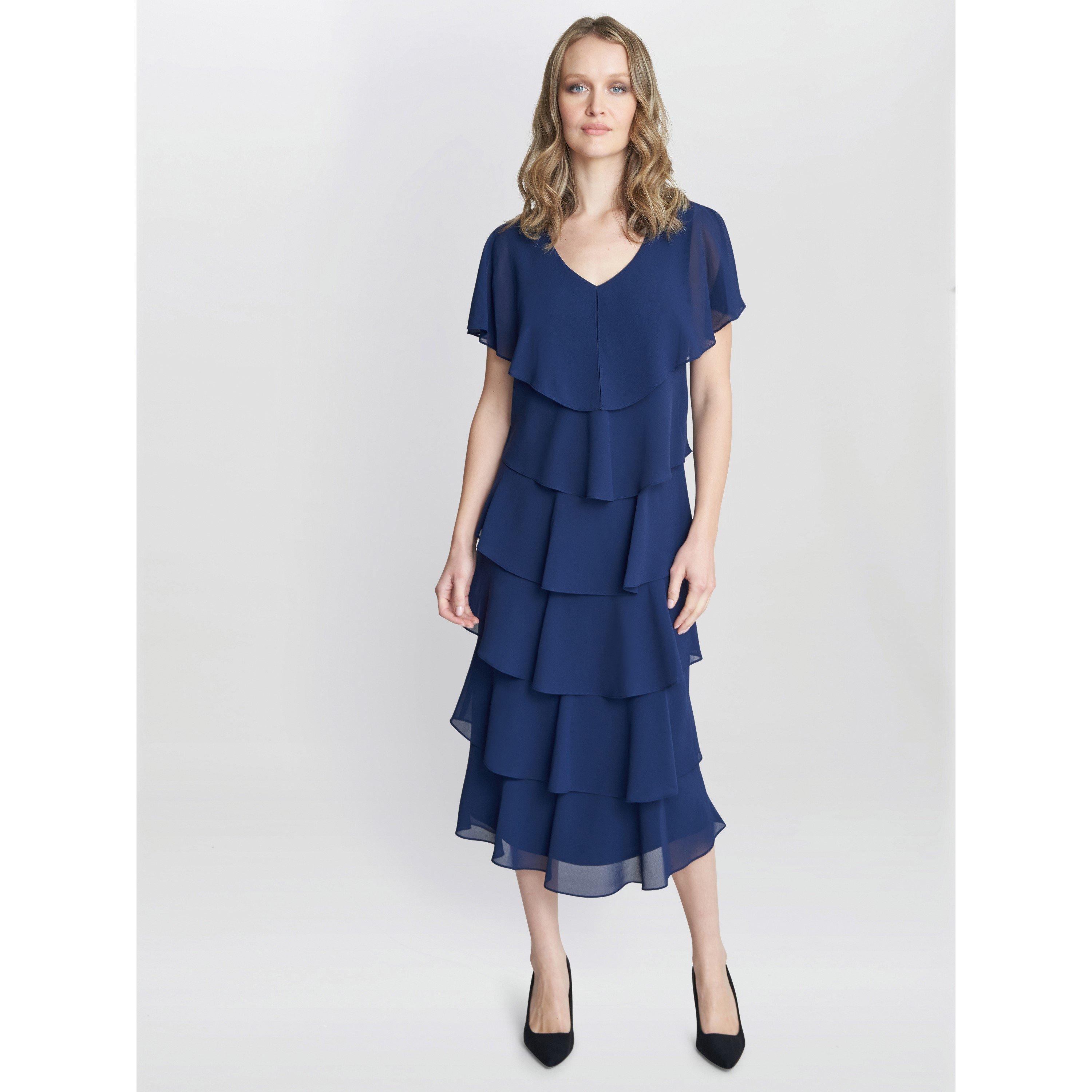 Gina Bacconi Women's Rebecca Midi Tiered Cocktail Dress - Navy - 10