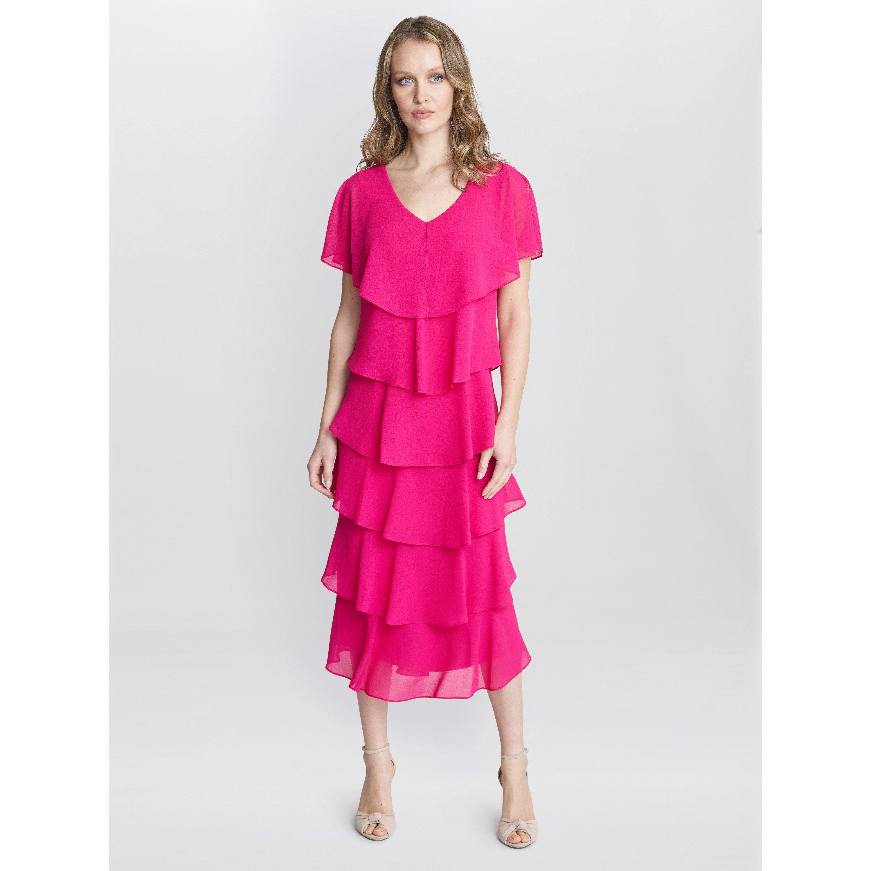 Gina Bacconi Women's Rebecca Midi Tiered Cocktail Dress - Fuchsia - 12