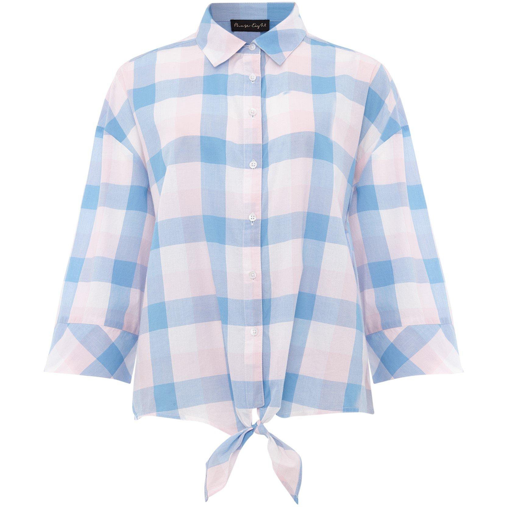 Soft Pink/ Blue - Phase Eight - Della Checked Tie Front Blouse - 1