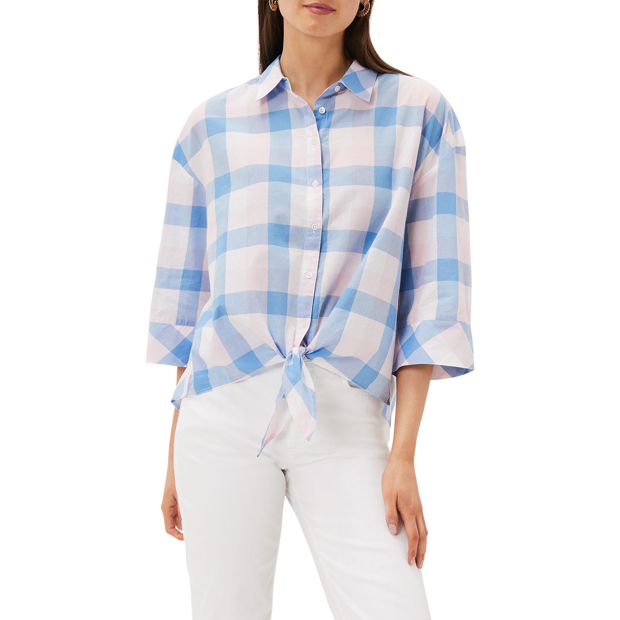 Soft Pink/ Blue - Phase Eight - Della Checked Tie Front Blouse - 2