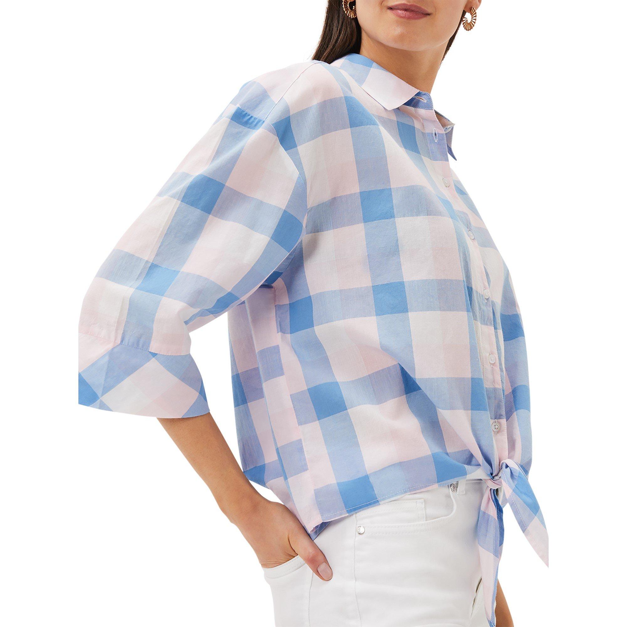 Soft Pink/ Blue - Phase Eight - Della Checked Tie Front Blouse - 4