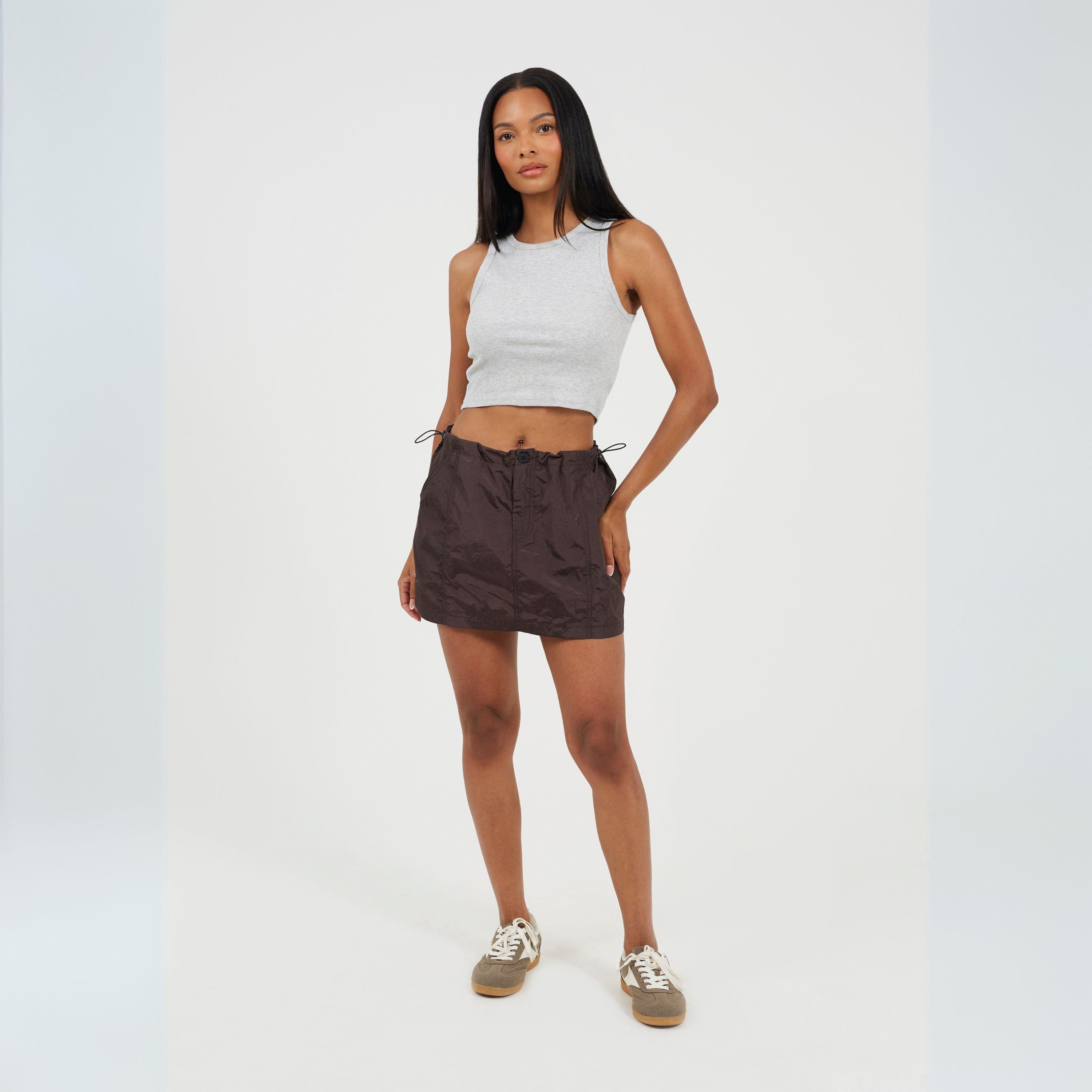 Brown - Brave Soul - Womens Cargo Mini Skirt with Toggle Waist - 4
