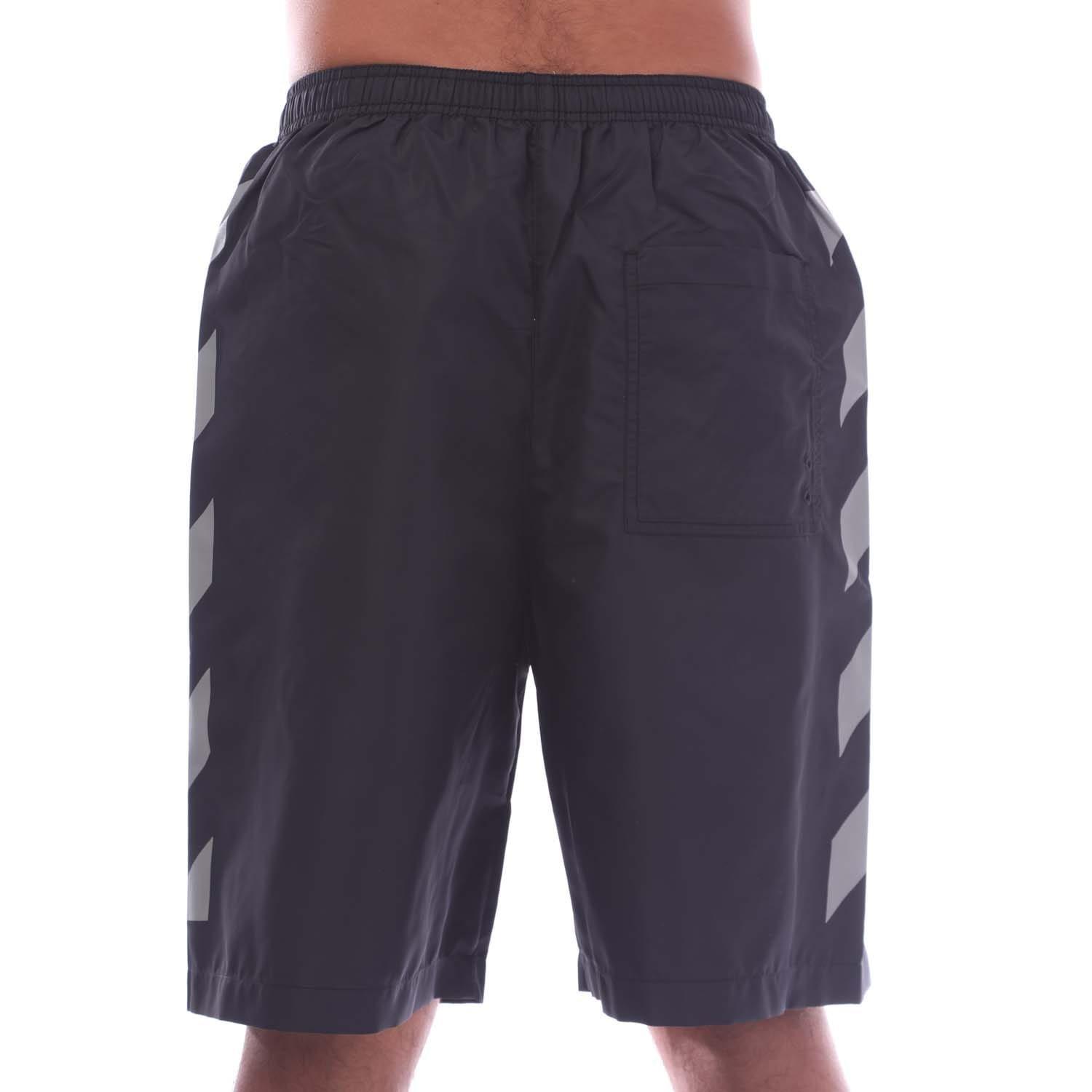 Black - Off White - Diagonal Surfer Swim Shorts - 2