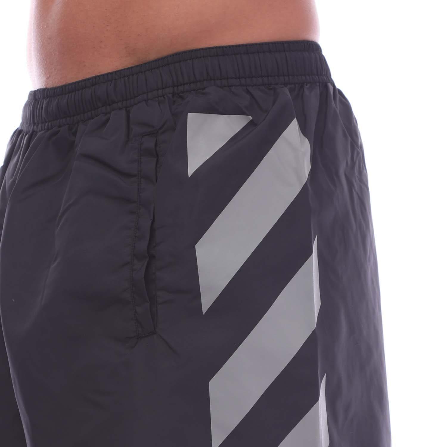 Black - Off White - Diagonal Surfer Swim Shorts - 3