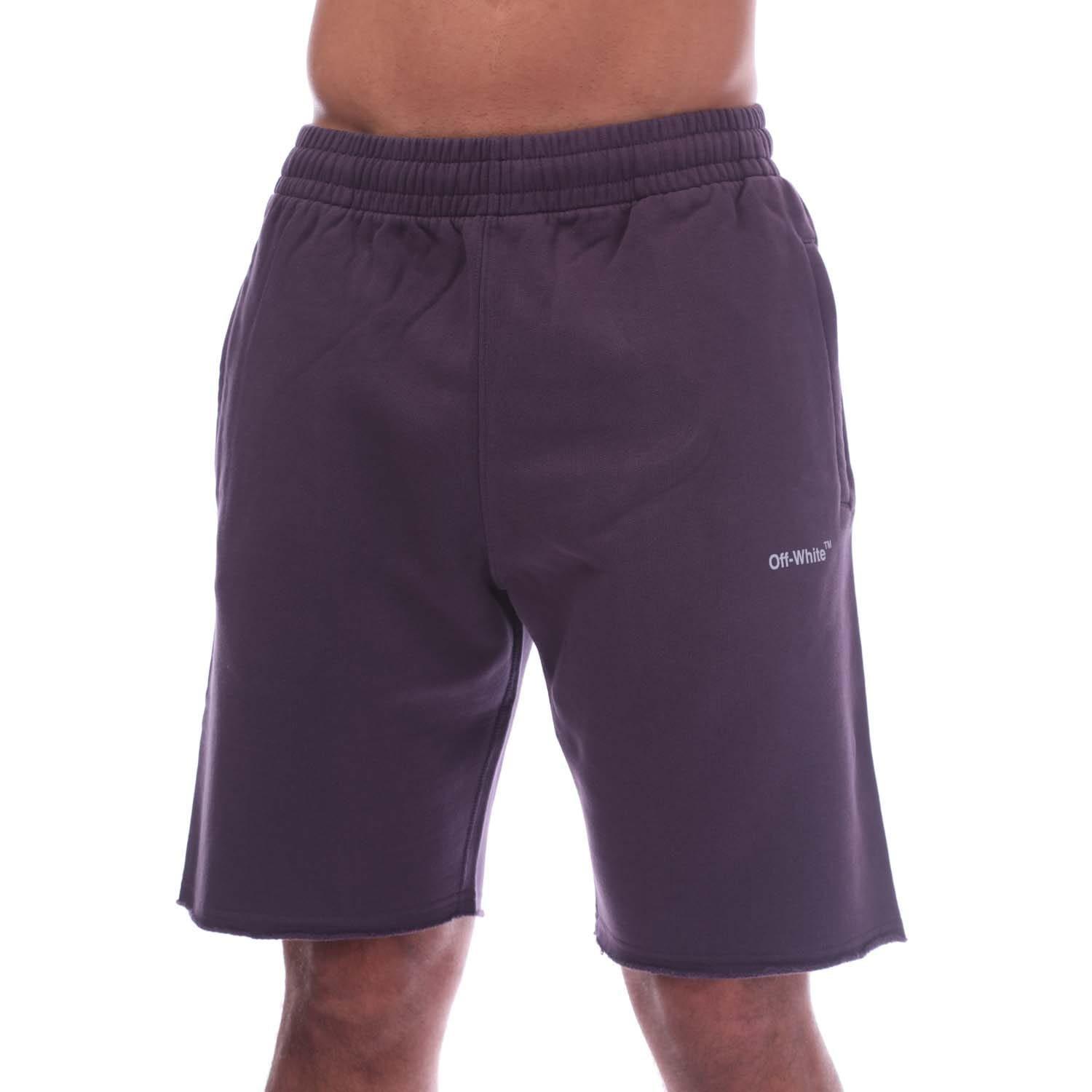 Purple - Off White - Diagonal Outline Sweat Shorts - 1
