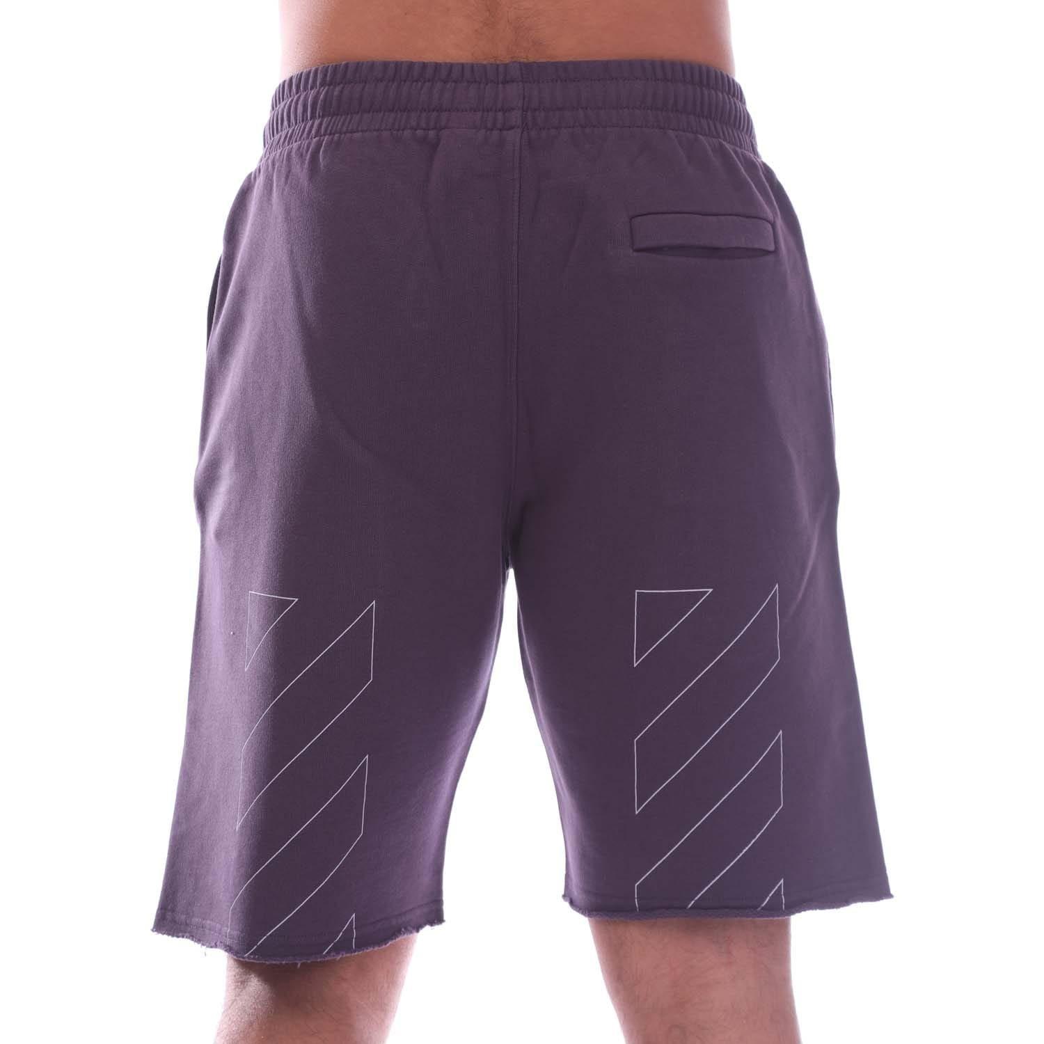 Purple - Off White - Diagonal Outline Sweat Shorts - 2