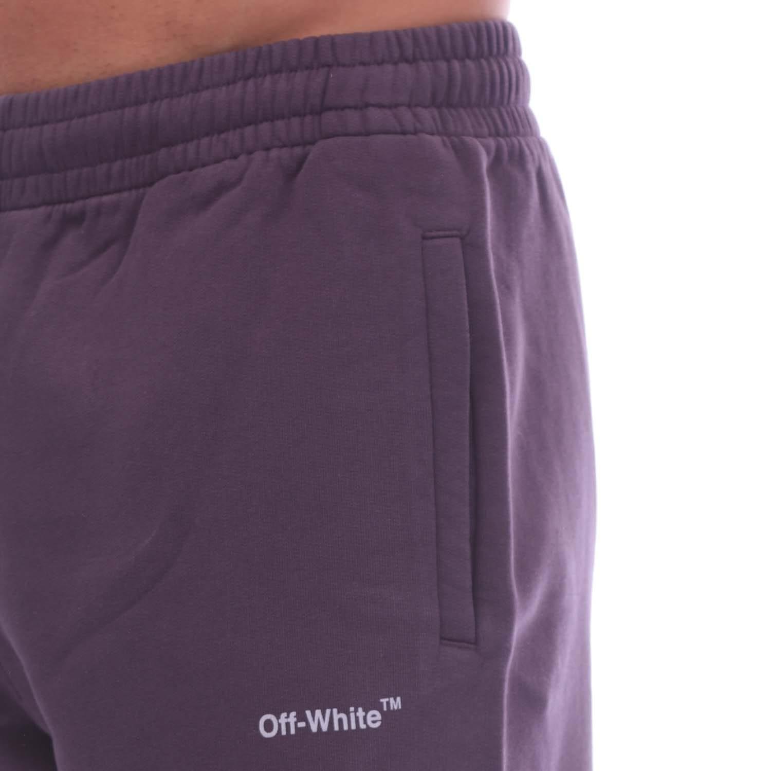 Purple - Off White - Diagonal Outline Sweat Shorts - 3
