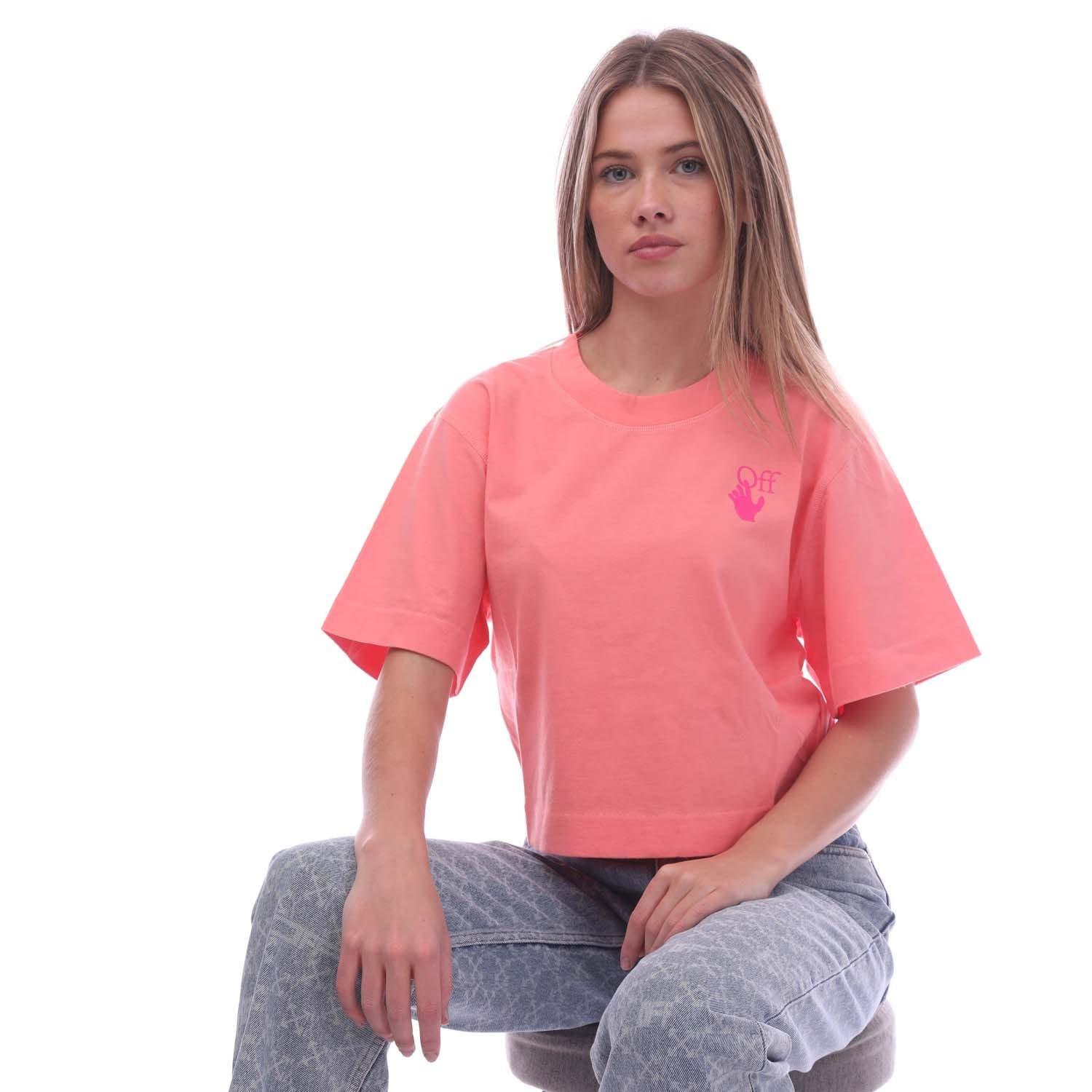 Pink - Off White - Hands Off Cropped T-Shirt - 4