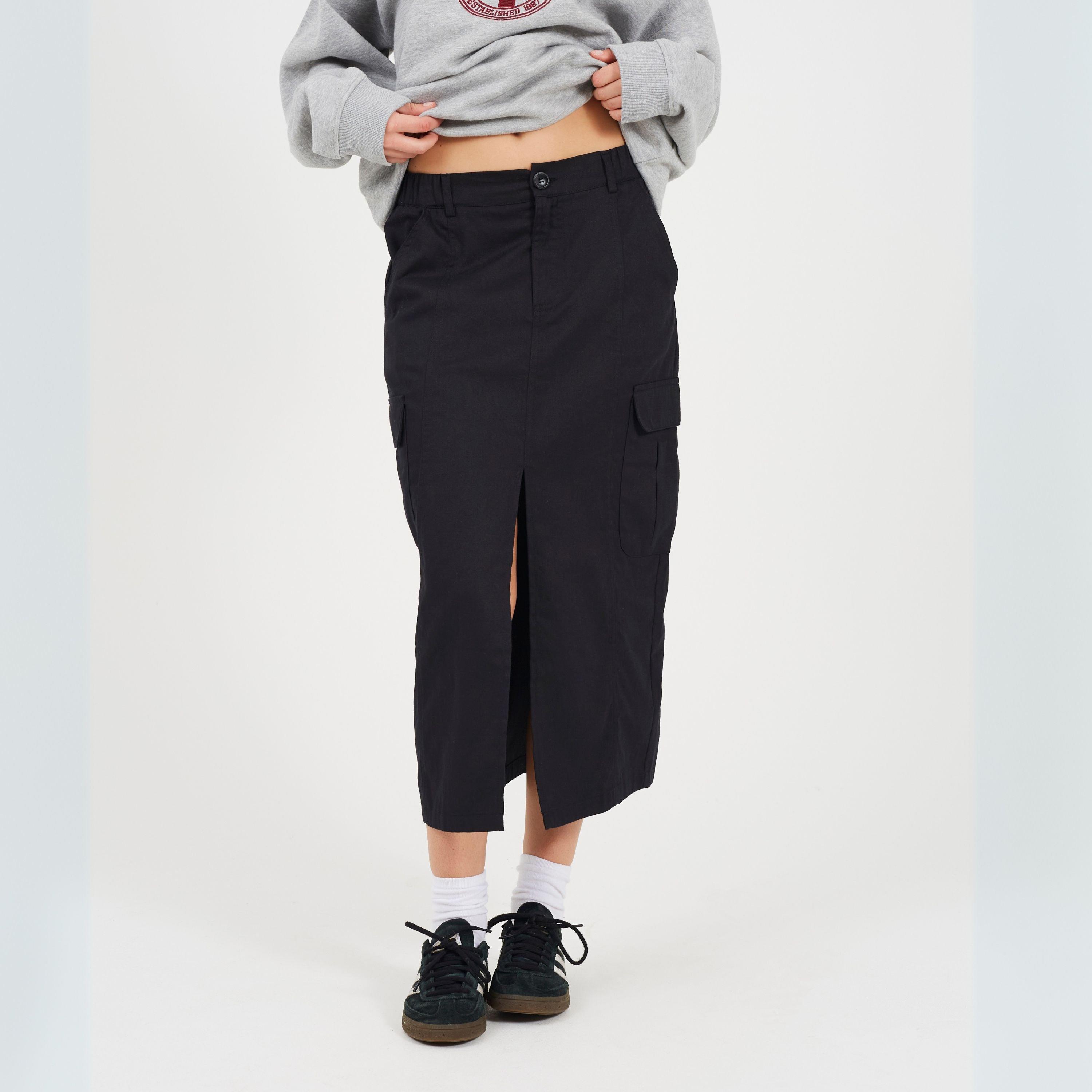 Black - Brave Soul - Womens Denim Midi Cargo Skirt - 1