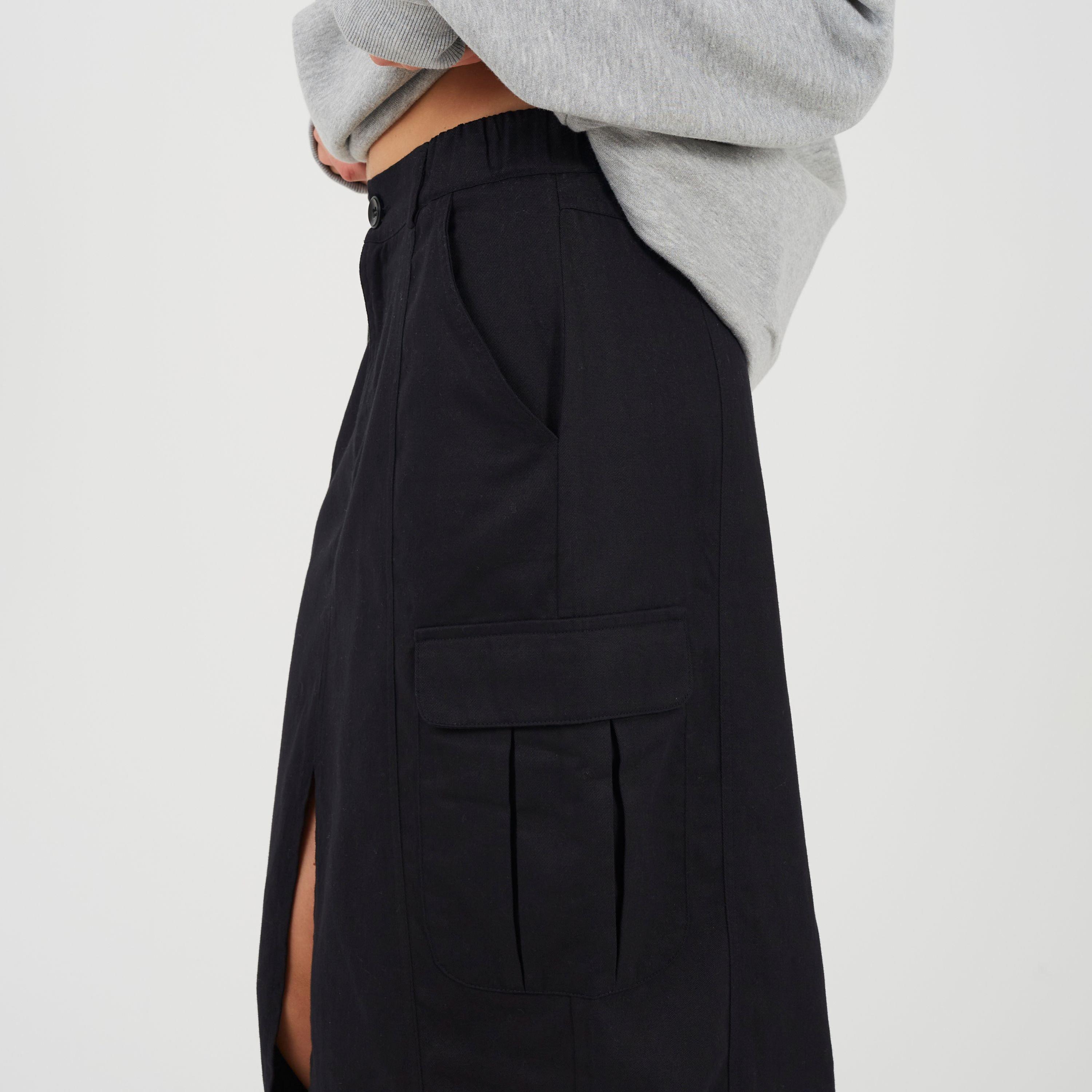 Black - Brave Soul - Womens Denim Midi Cargo Skirt - 3