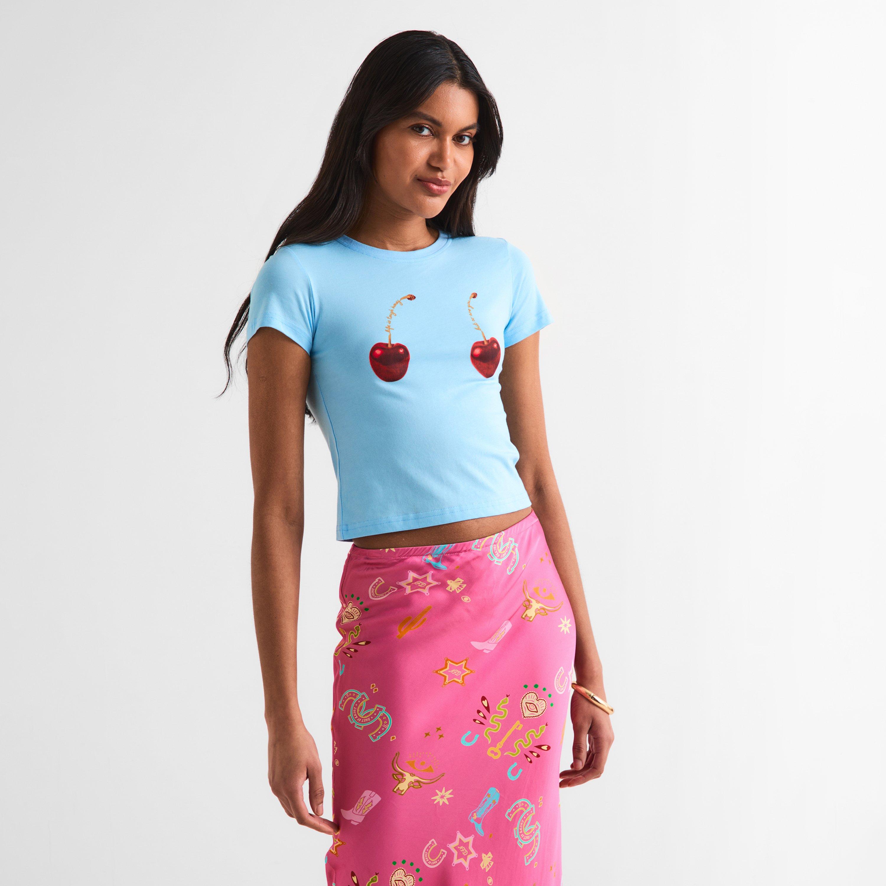 Blue - Never Fully Dressed - Women's Cherry Boob Baby Tee - 3
