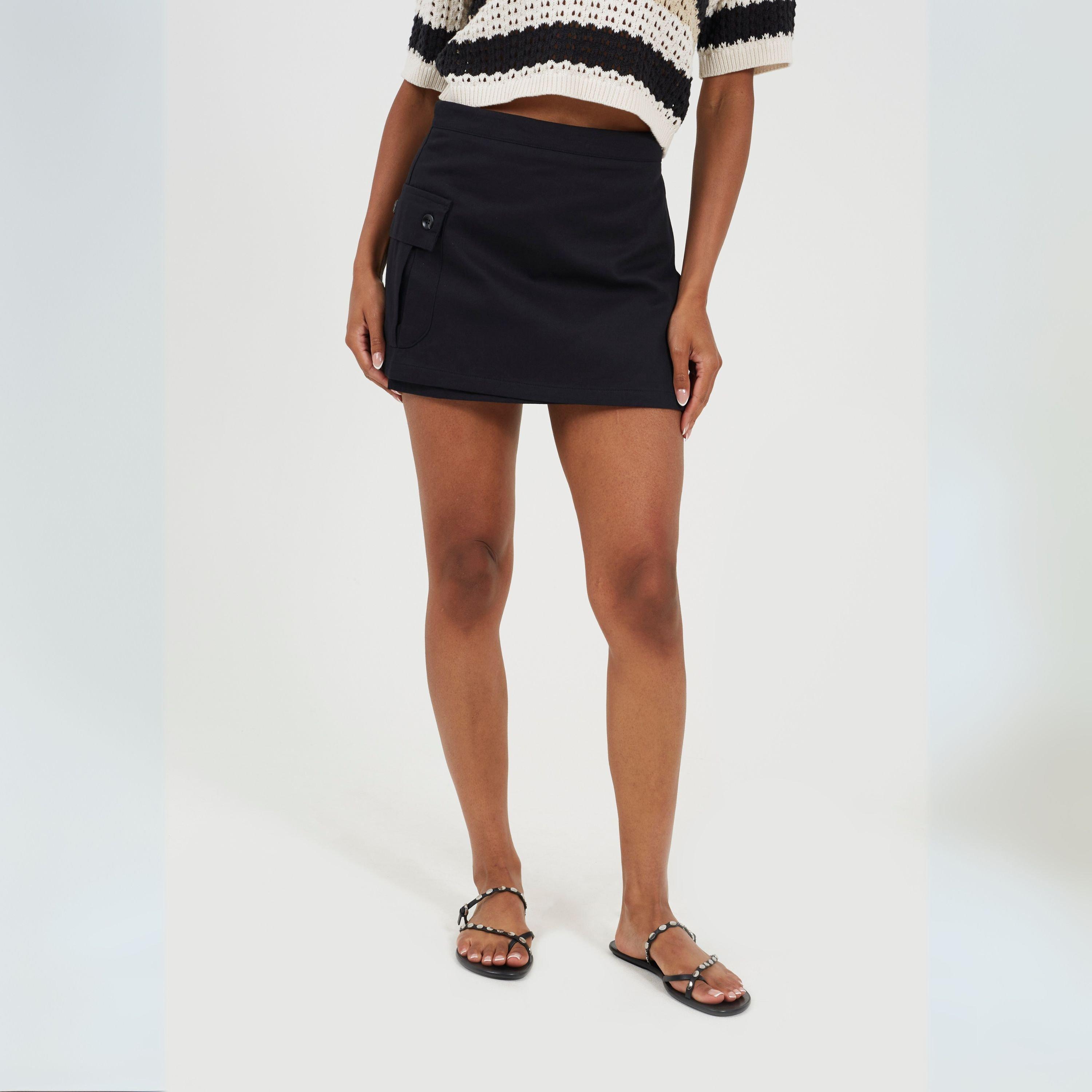 Brave Soul Women's Wrap Mini Skirt With Pocket Detail - Black - 12 (M)