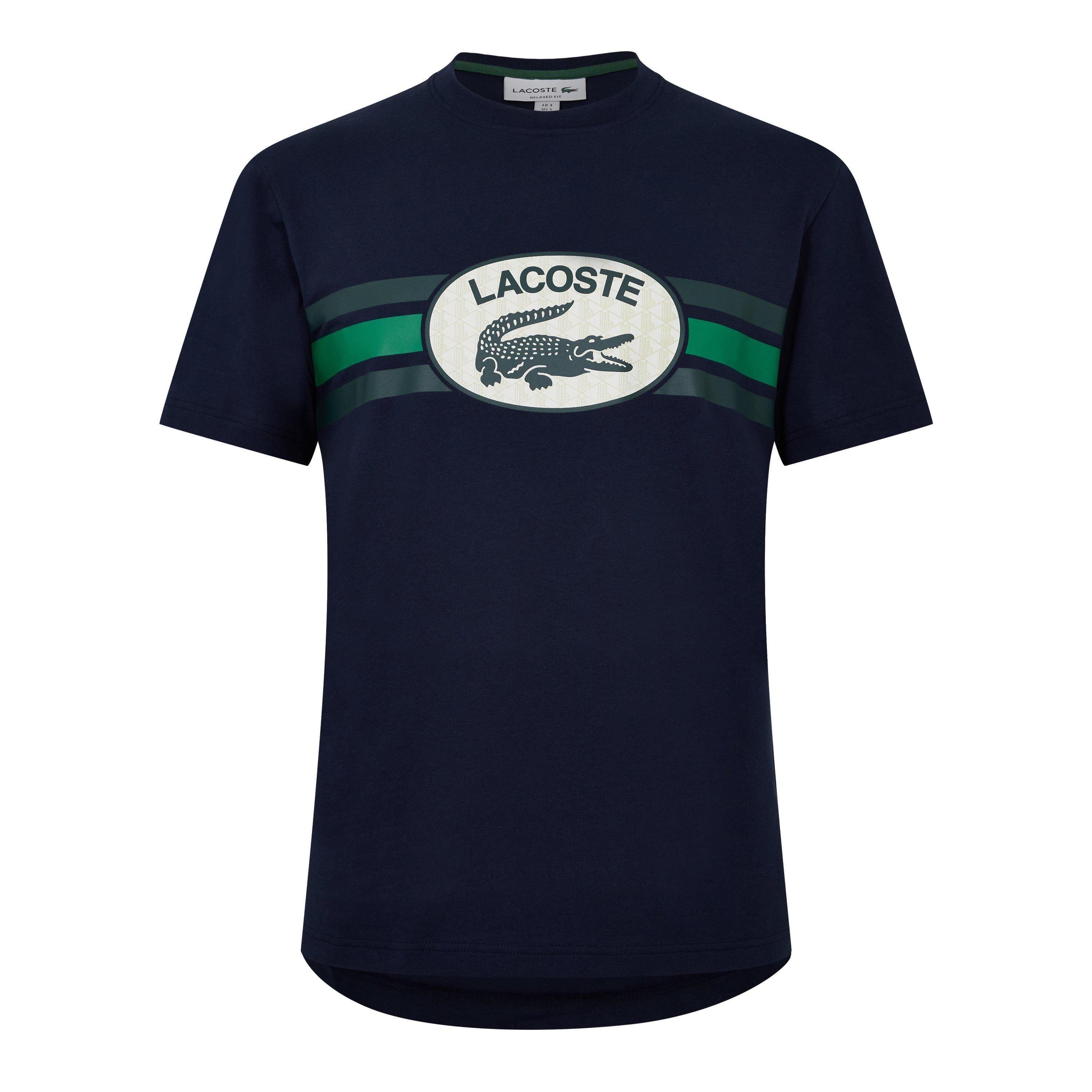 Blue - Lacoste - Monogram Print Cotton T-Shirt - 1