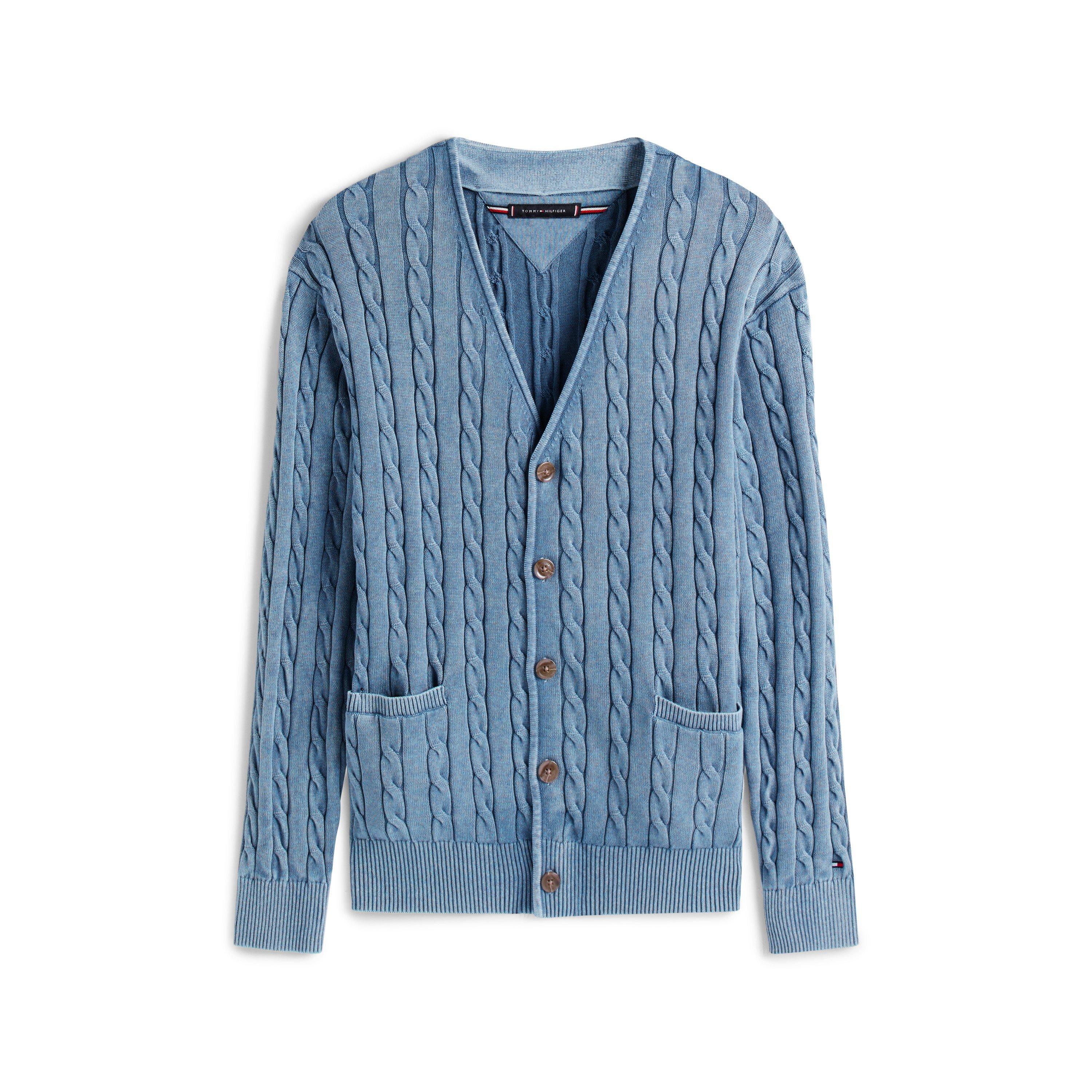 Tommy Hilfiger Men's Cable Knit Cardigan - Brisk Blue C2b - L